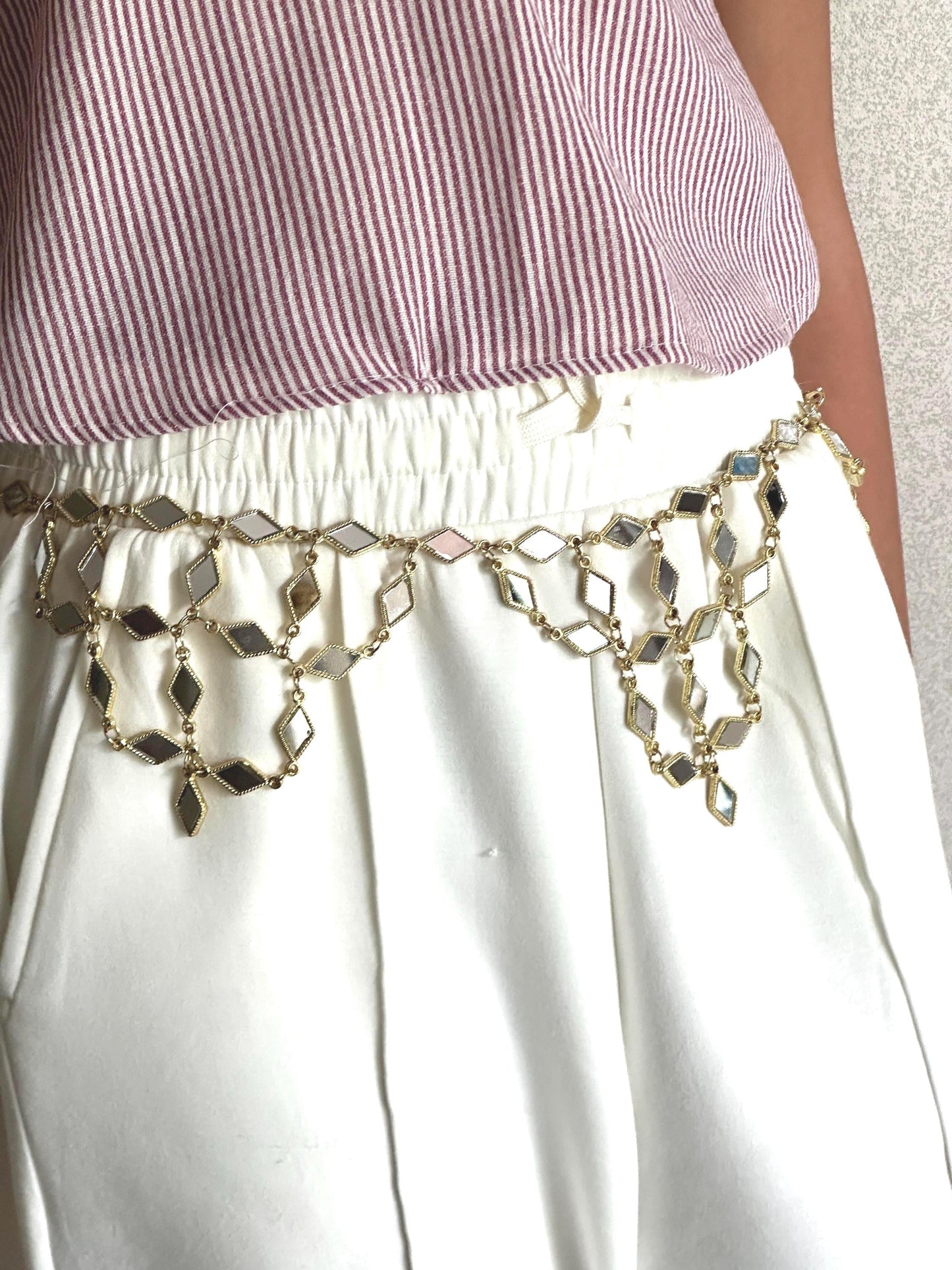 Gold Mirror Drop Chain Belt Adjustable Waist Chain for Dresses, Sarees & Lehengas Bridal Wedding Belt Boho Festival Belly Chain Jewelry