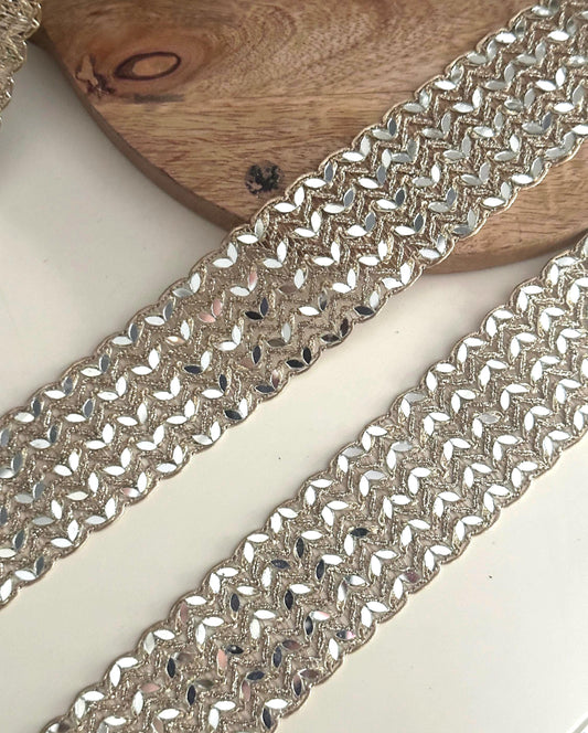 Mirror Crystal Lace Trim Gold