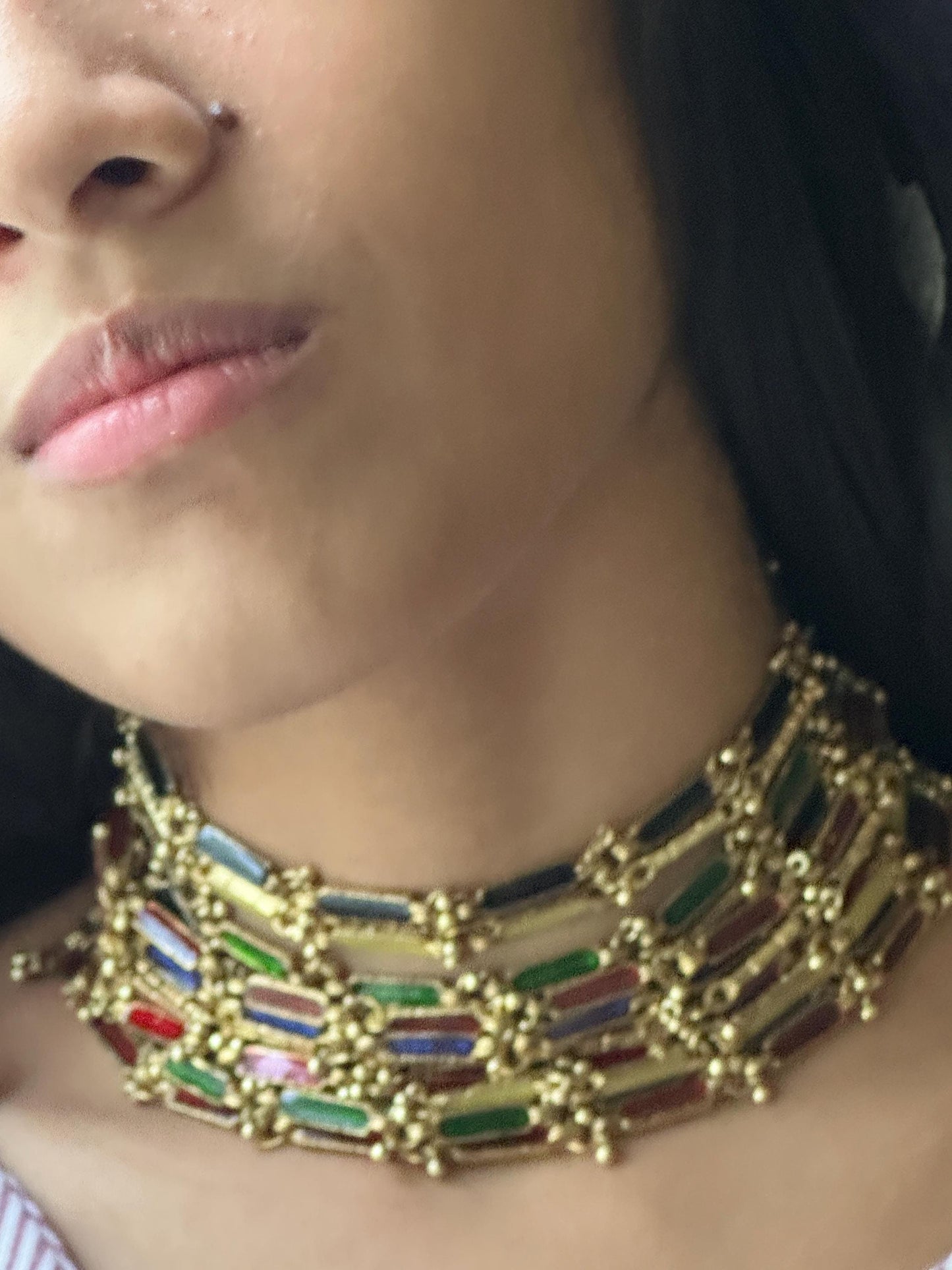 Handmade Multi-Color Enamel Choker Necklace Gold-Plated Festive Statement Jewelry Unique Artisan Gift for Her Indian Ethnic Wedding Jewelry