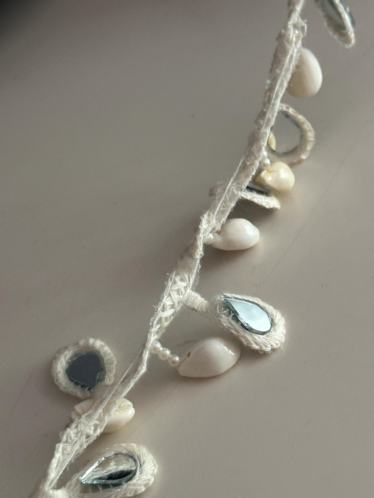 Boho Shell Mirror Lace Trim Cowrie Shell Mirror Work Tassel Lace Border for Resort Dress Kaftan Craft Handmade Ethnic Beach Trim by Yard