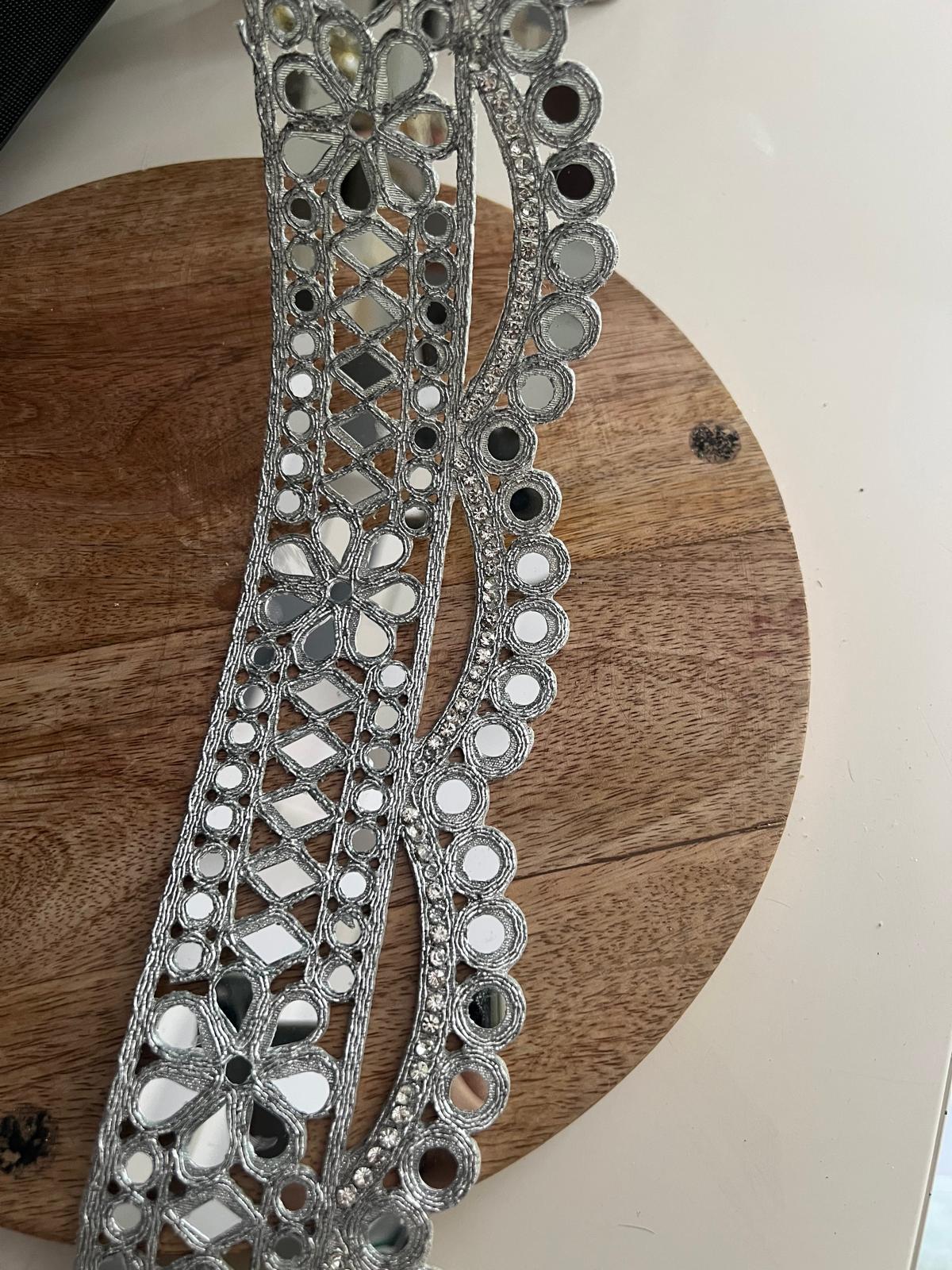Silver Mirror Lace Choker – Heart Mirror Bridal Ribbon – Boho Festival Trim – Rave Outfit Accessory – Costume Jewelry by Yard