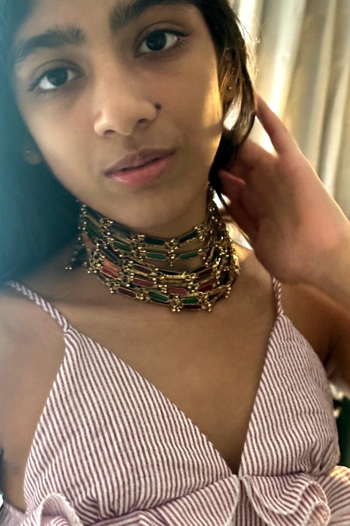Handmade Multicolor Enamel Choker Necklace Gold Statement Collar Boho Festival Jewelry Colorful Bridal Choker Ethnic Wedding Necklace Gift