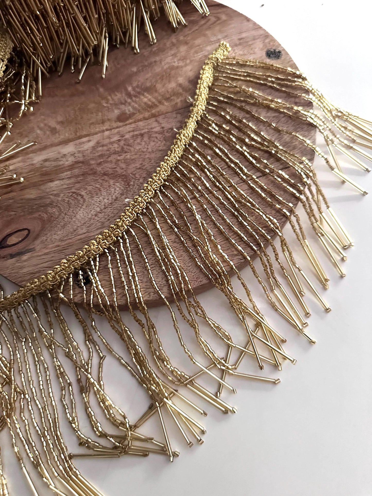 Gold Beaded Fringe Trim Long Metallic Bugle Bead Tassel Border for Dress Dance Costume Beaded Jewelry DIY Decor Sequin Craft Embellishment
