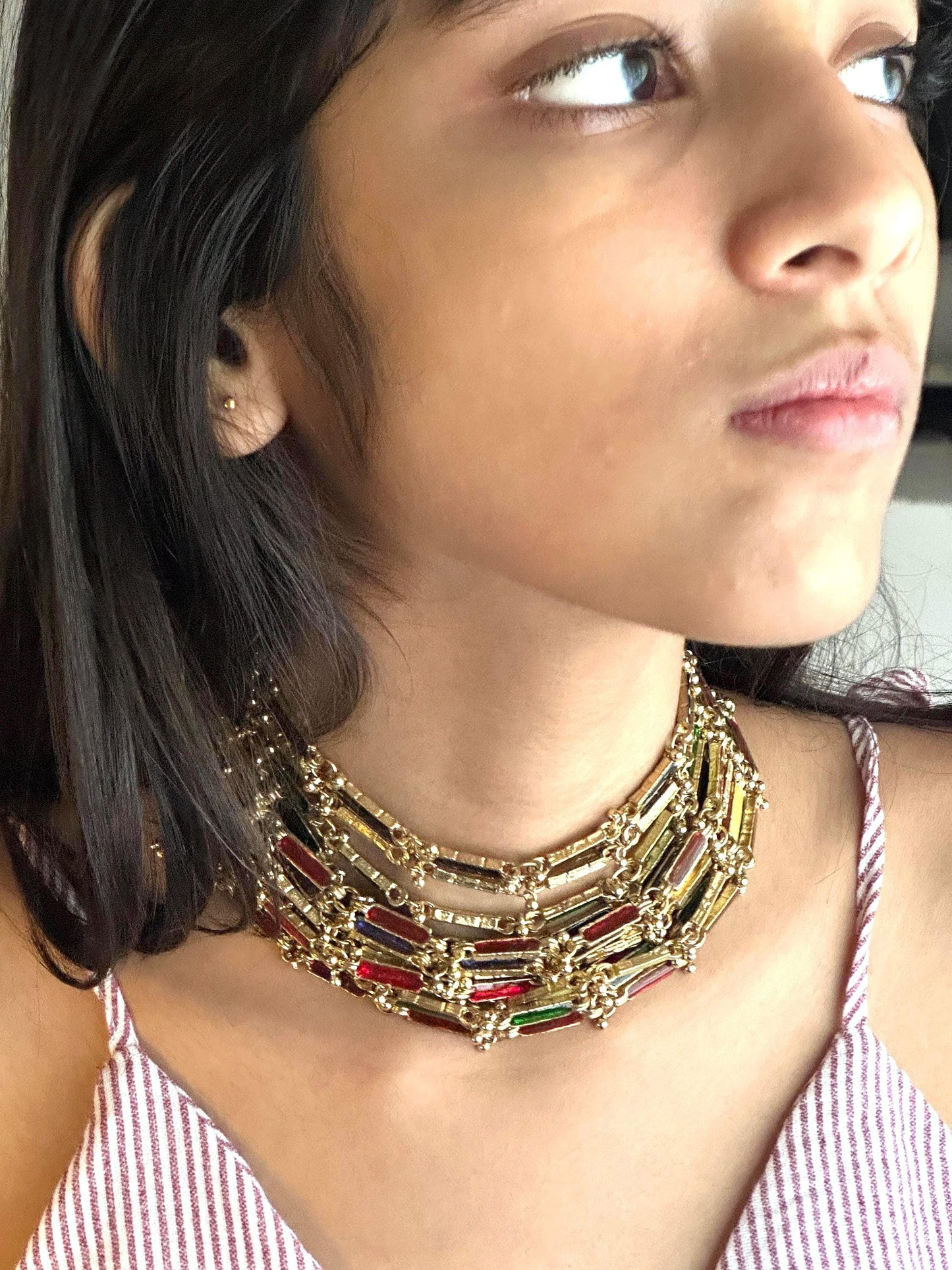 Handmade Multicolor Enamel Choker Necklace Gold Statement Collar Boho Festival Jewelry Colorful Bridal Choker Ethnic Wedding Necklace Gift