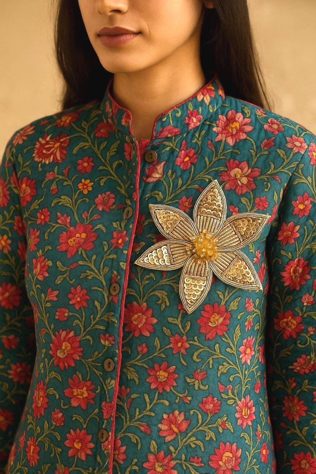 Handmade Gold Floral Embroidery Applique Beaded & Sequin Flower Patch for Clothing Upholstery Curtain Cushion Craft Decor Dress Saree Jacket