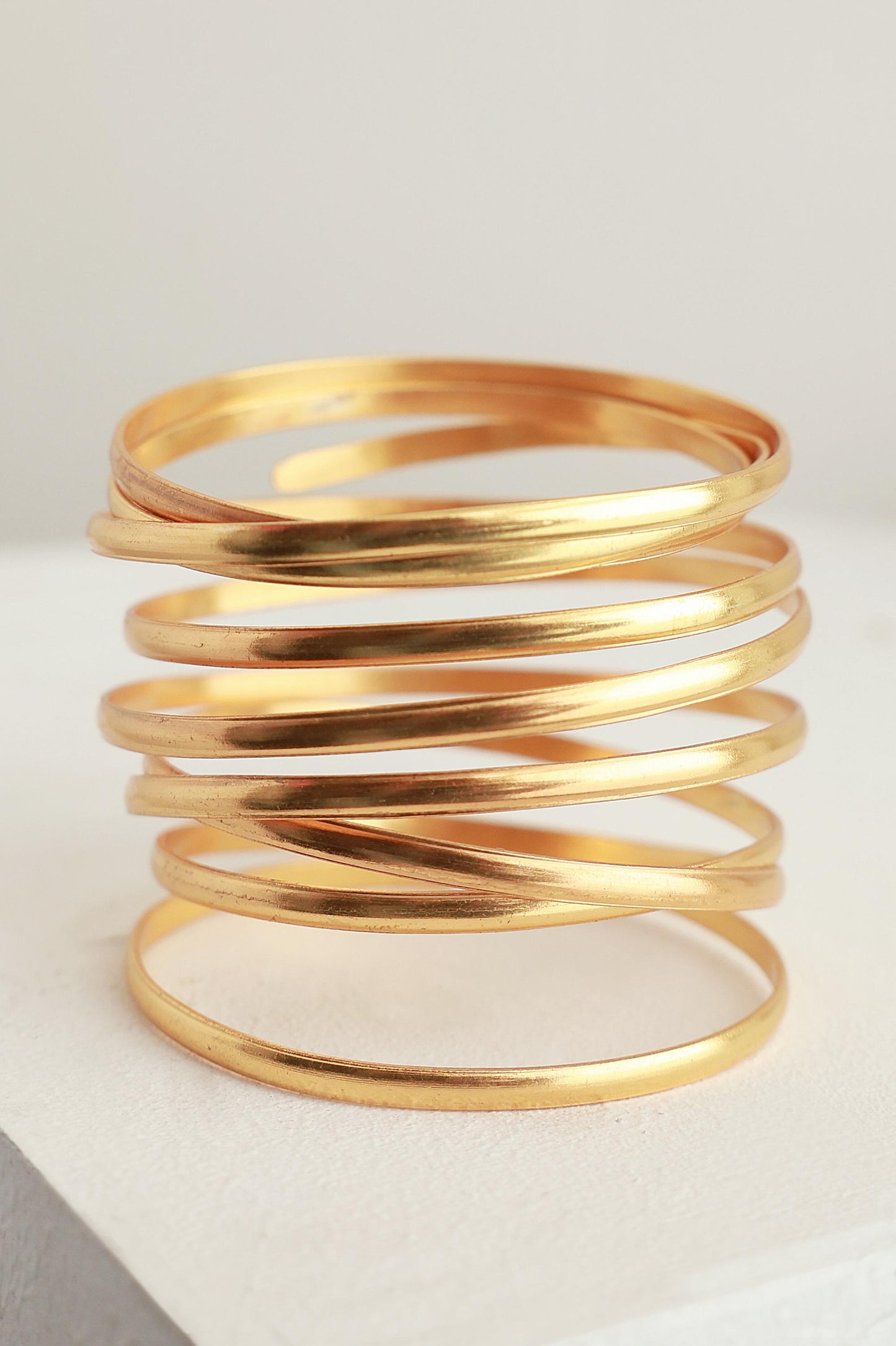 Gold Spiral Arm Cuff Bracelet – 24K Gold Plated Brass Coil Armlet – Bold Adjustable Statement Jewelry – Handmade Fashion Accessory