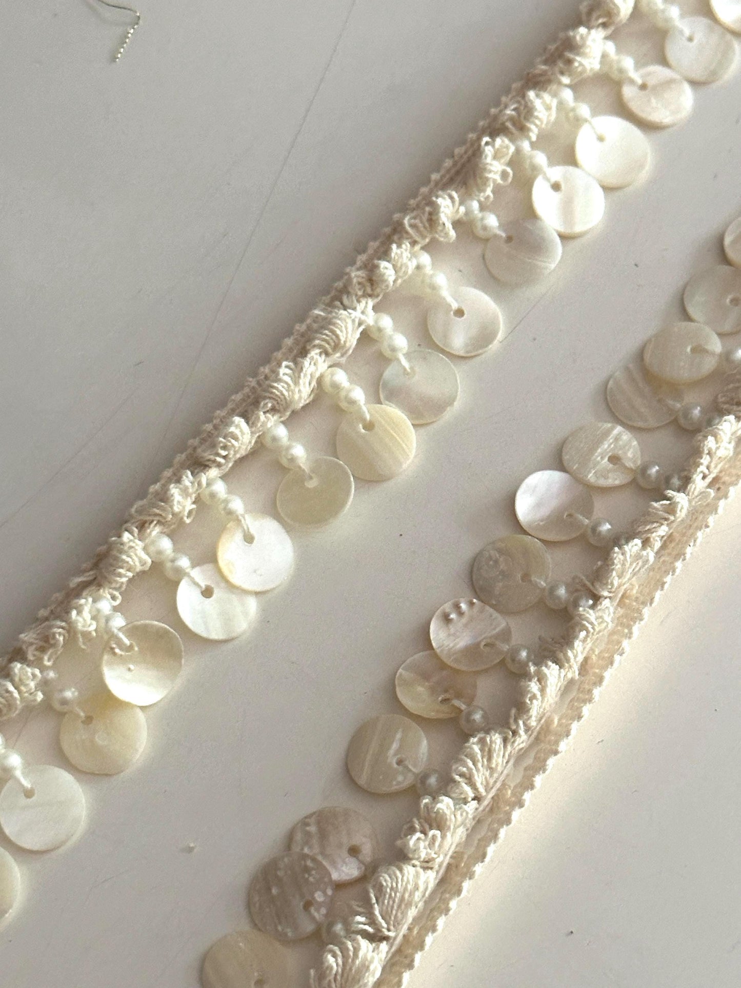Natural Shell Sequin Lace Trim with Pearls Ivory Macrame Border for Bridal Boho Beachwear DIY Craft & Accessories
