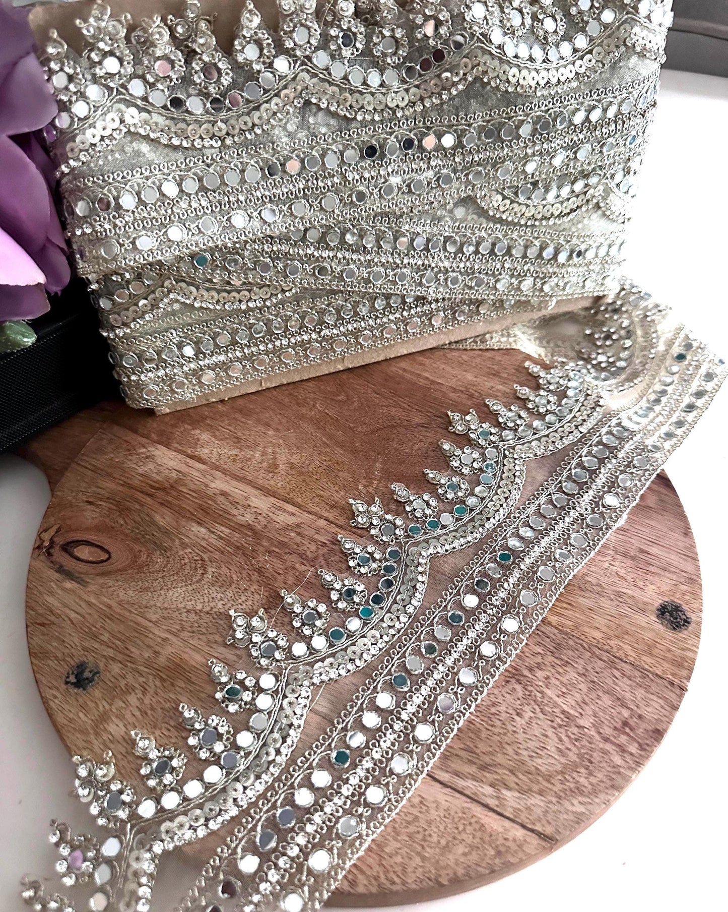 Crystal Mirror Zircon Sequin Trim Gold