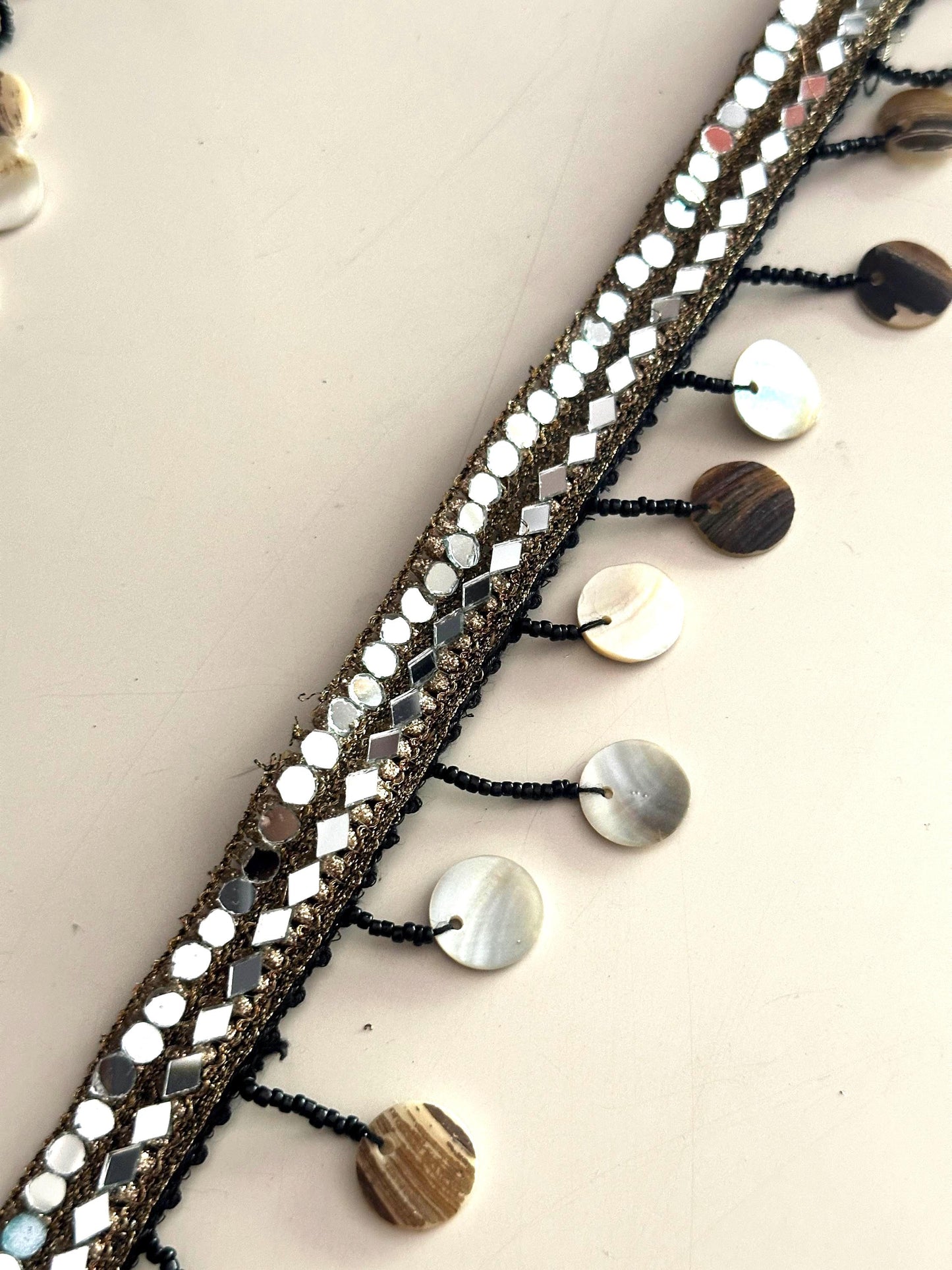 Mirror Sequin Shell Trim Boho Reflective Border for Costume Dancewear Resort Wear Belly Dance Festival Fashion