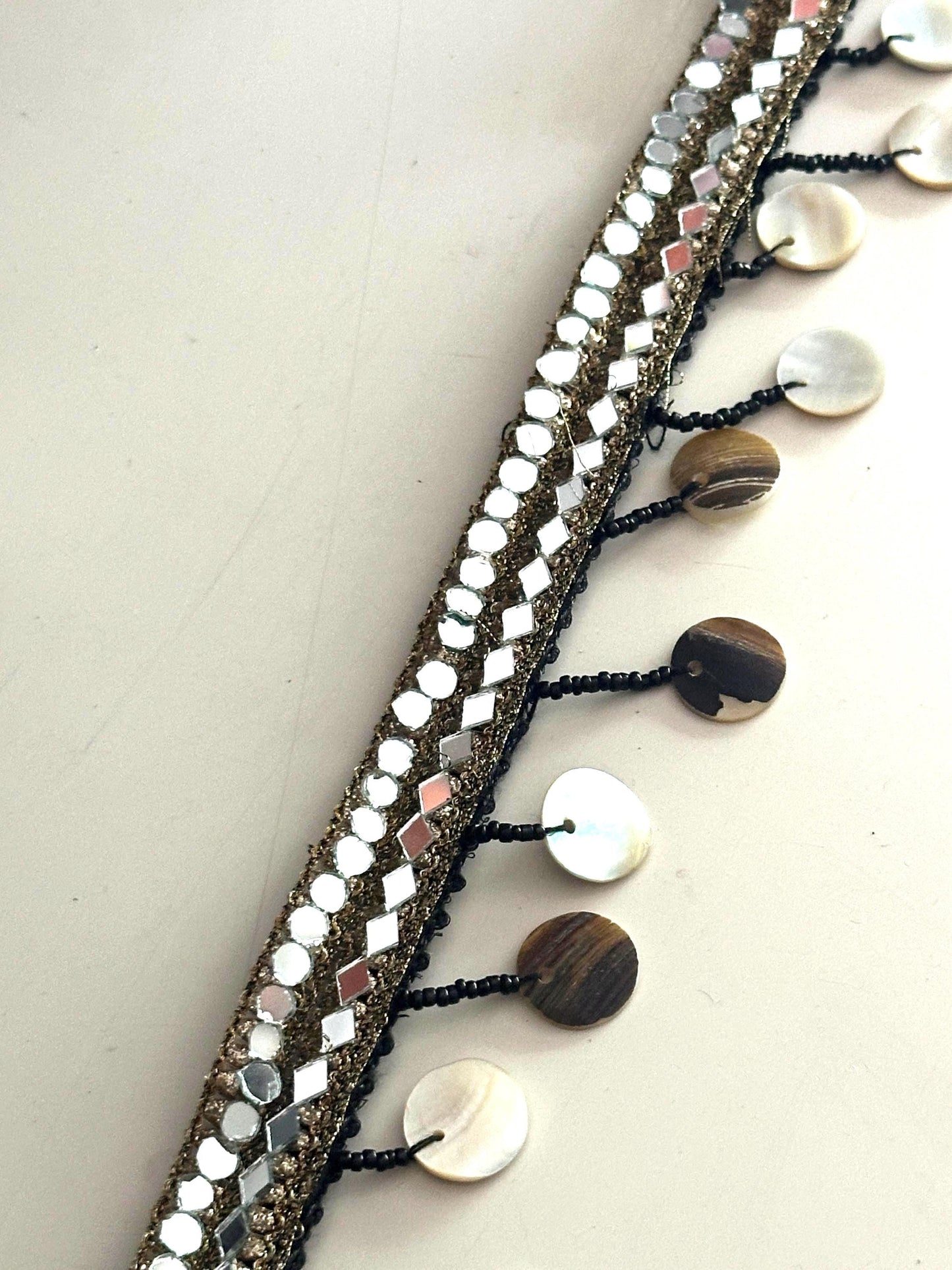 Mirror Sequin Shell Trim Boho Reflective Border for Costume Dancewear Resort Wear Belly Dance Festival Fashion