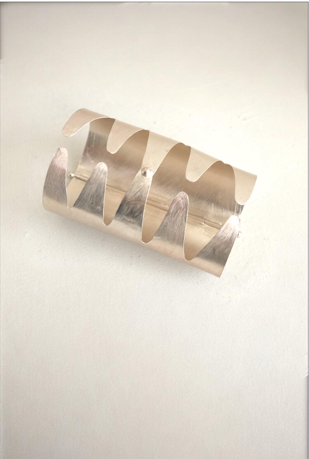 Statement Silver Cuff Bracelet Handmade Modern Arm Jewelry Bold Sculptural Wide Bangle for Women