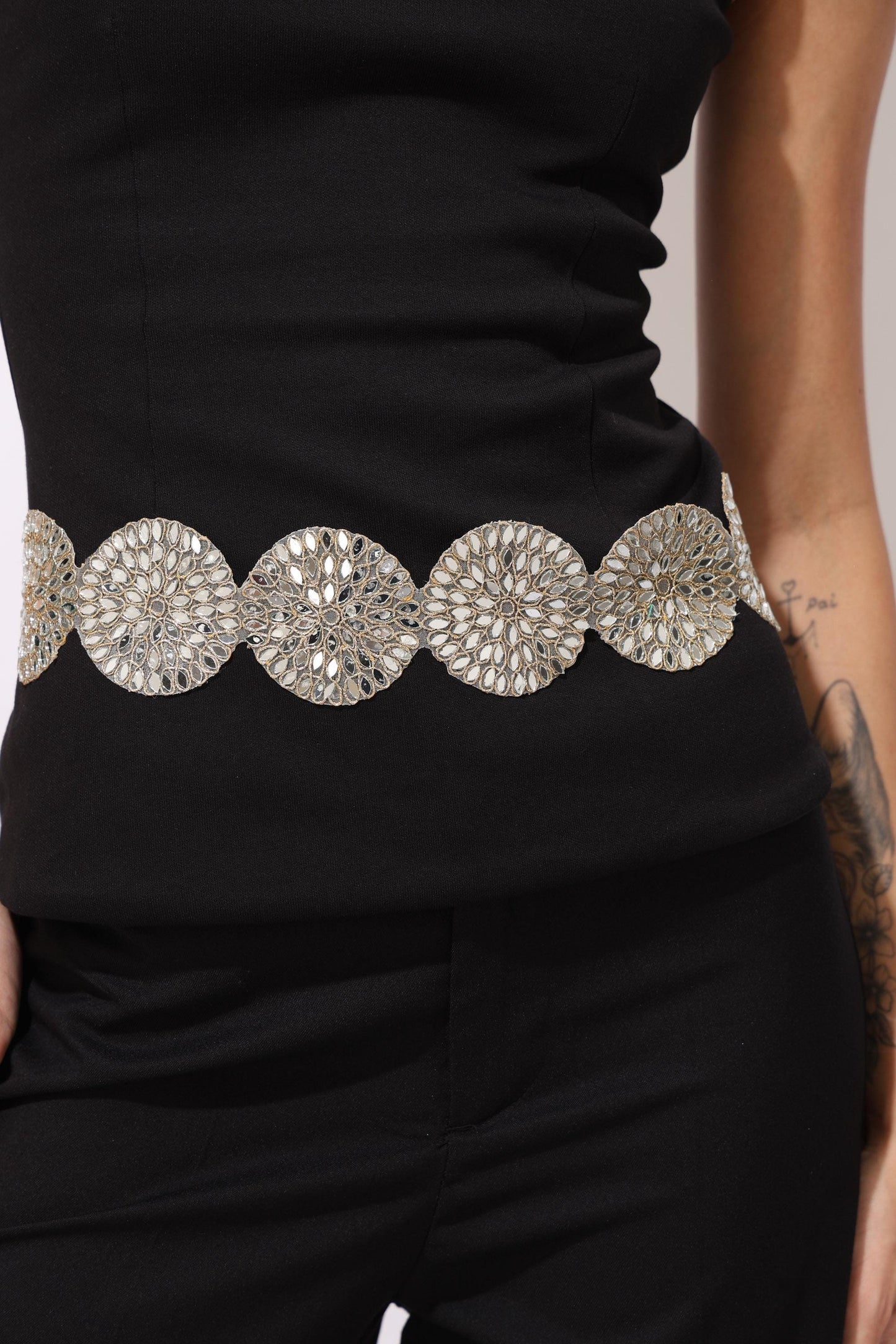 Handmade Mirror Crystal Waist Belt Jewelry Statement Accessory Circular disc Belt for Dress Saree Jumpsuit Fusion Wear
