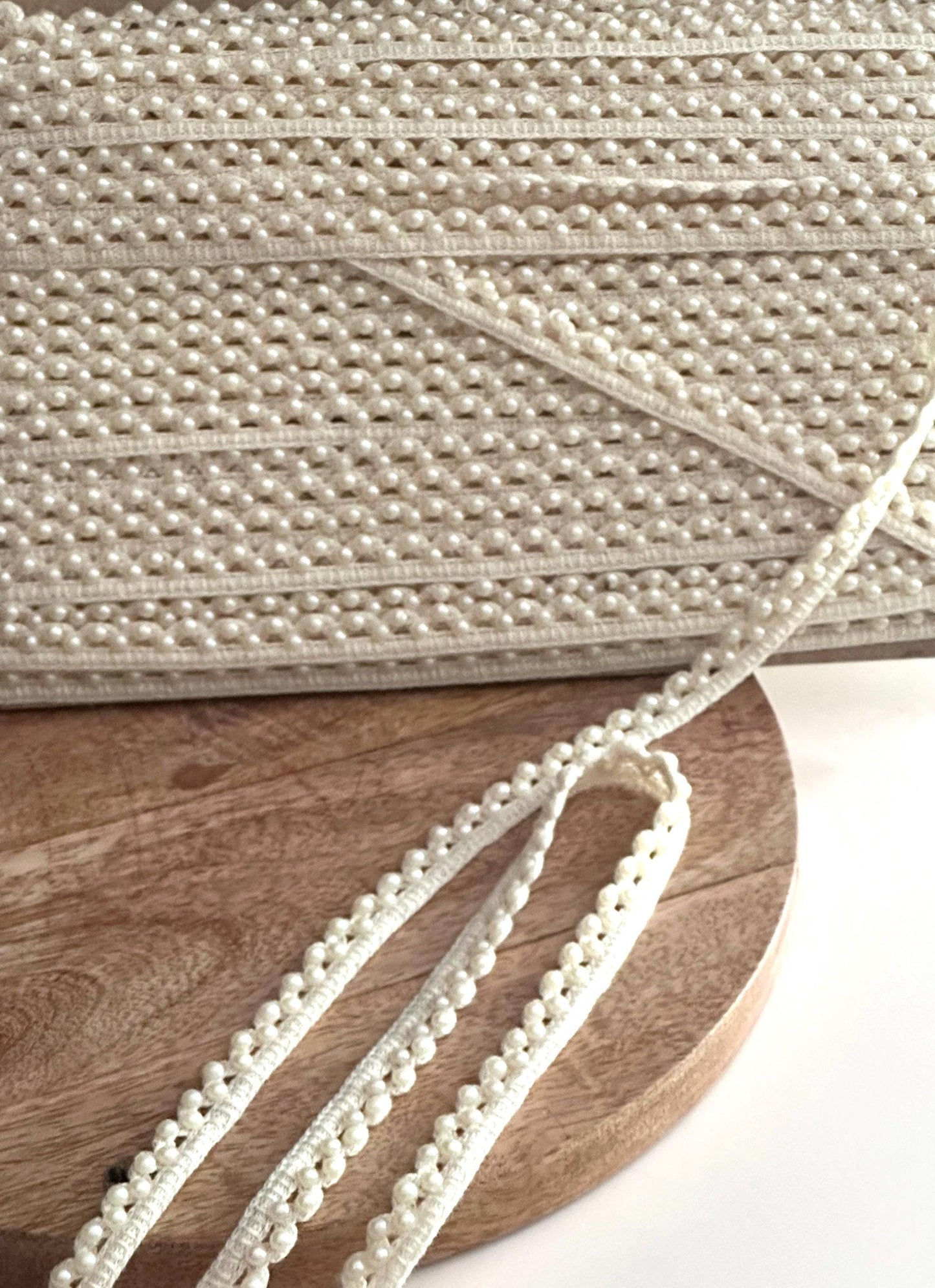 Ivory Pearl Lace Trim for Sewing Beaded Bridal Border for Saree Dress Veil Elegant Pearl Edging Ribbon Trim for DIY Craft & Decor 9mtr