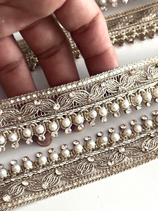 Pearl Beaded Dress Trim Gold