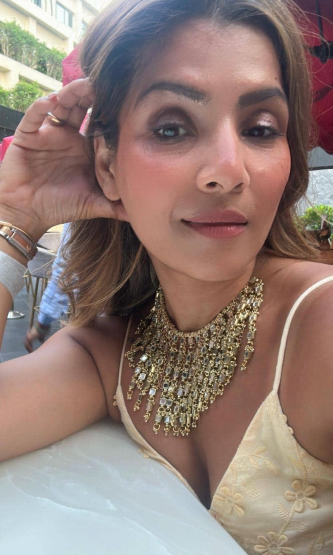 Smart Mirror Statement Necklace – Gold Fringe Choker, Reflective Jewelry, Handcrafted Festival & Glam Nightwear Gift For Her