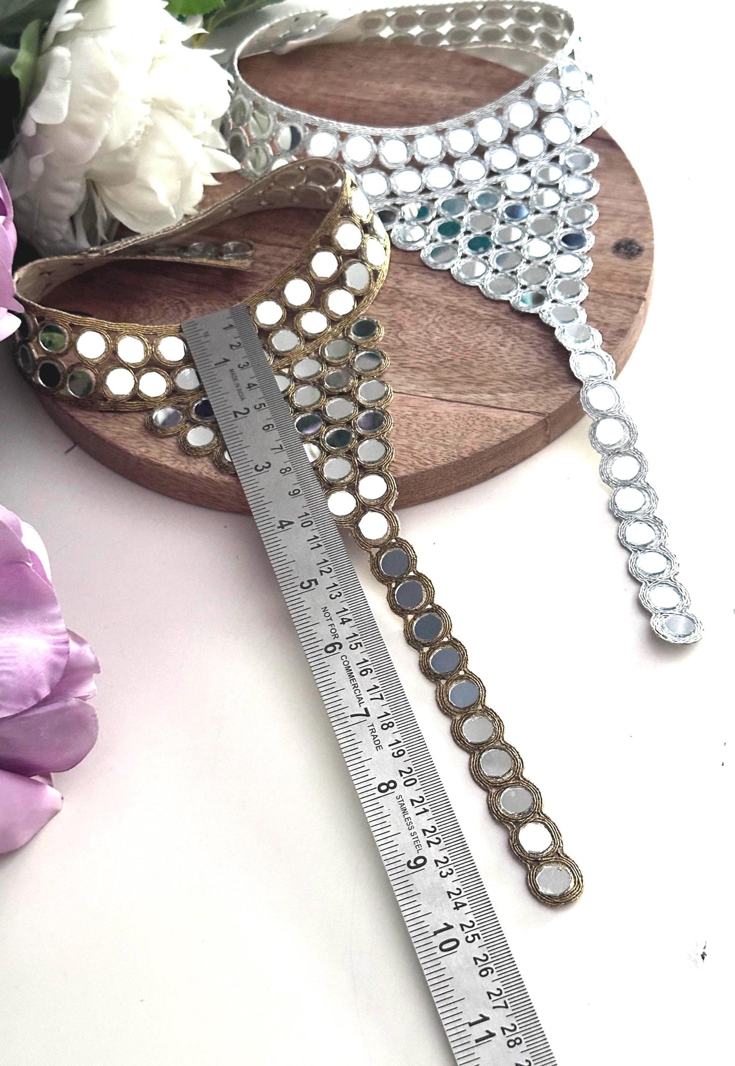 Hand Embroidered Mirror Work Neck Applique Boho Silver & Gold Body Jewelry Yoke Patch Mirror Crystal Embellishment for Dress Gown Costume