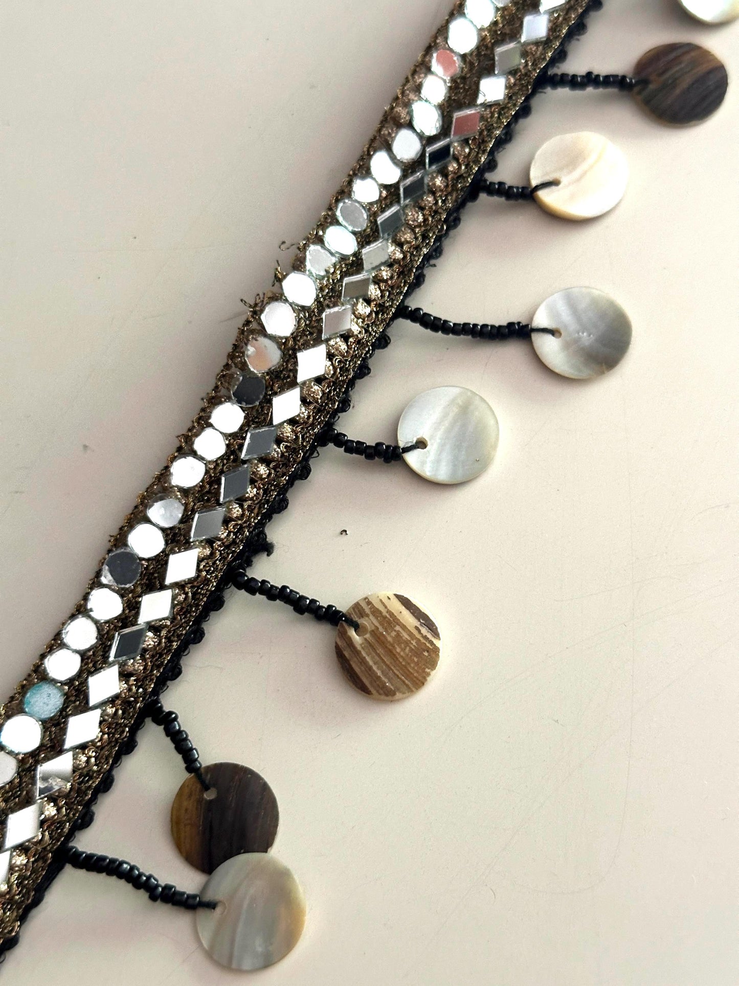 Mirror Sequin Shell Trim Boho Reflective Border for Costume Dancewear Resort Wear Belly Dance Festival Fashion