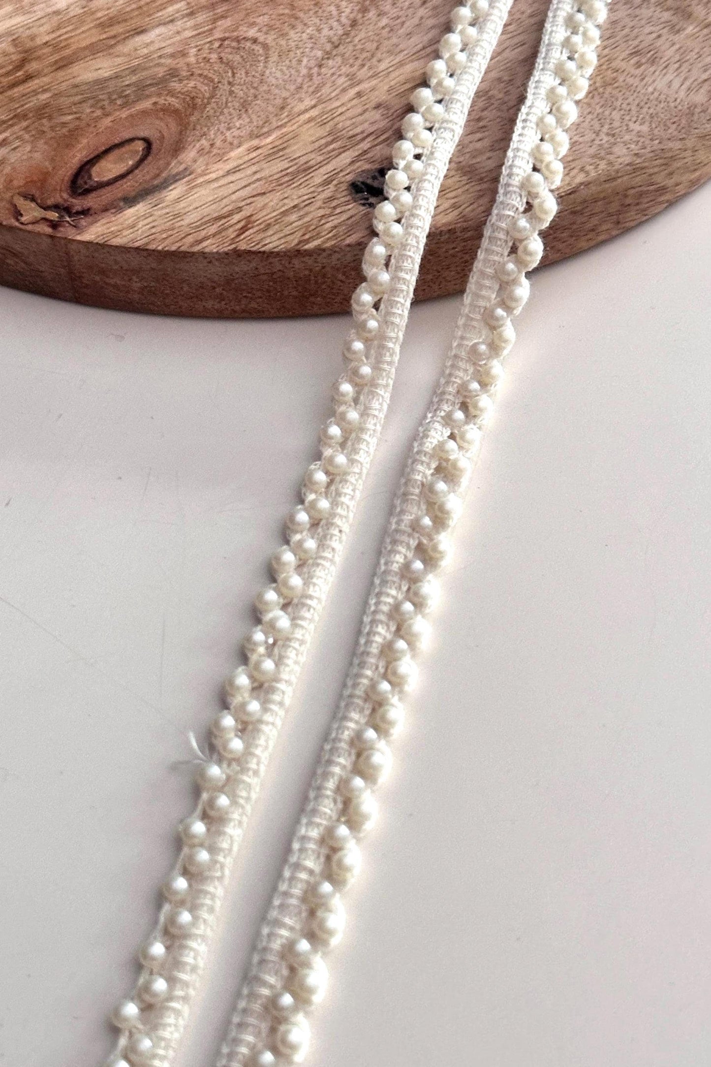 Ivory Pearl Lace Trim for Sewing Beaded Bridal Border for Saree Dress Veil Elegant Pearl Edging Ribbon Trim for DIY Craft & Decor 9mtr