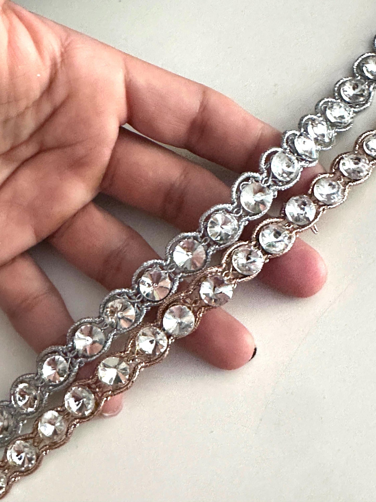 Silver Rose Gold Rhinestone Chain Trim Crystal Cup Chain for Costume Edging Lace Jewelry Design Making Bridal Decor Ribbo DIY Sewing Project