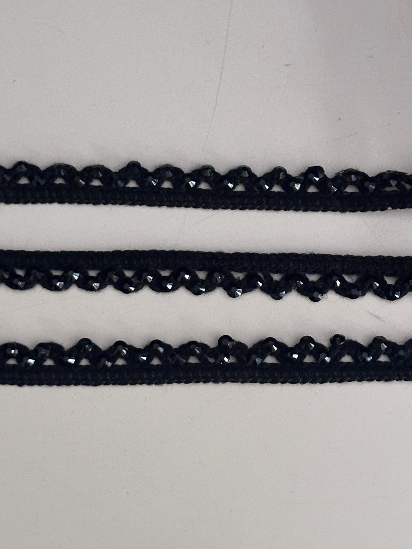 Black Crystal Beaded Lace Trim Sparkling Bridal Veil Ribbon Border Edging for Dress Saree DIY Craft Gothic & Partywear Sewing Trim 9mtrs