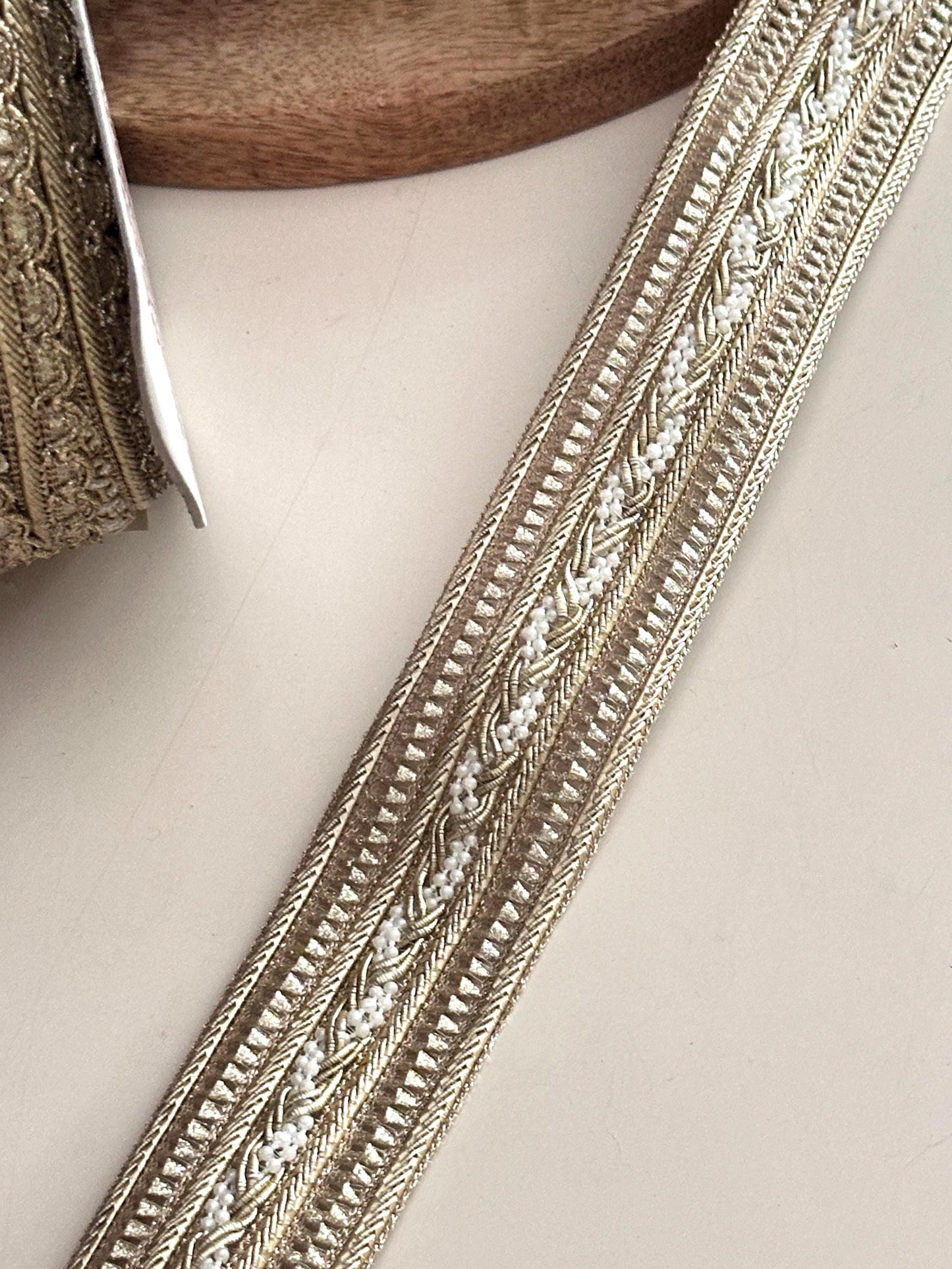 Gold Beaded Crafting Lace Trim Elegant Wedding Embroidered Ribbon