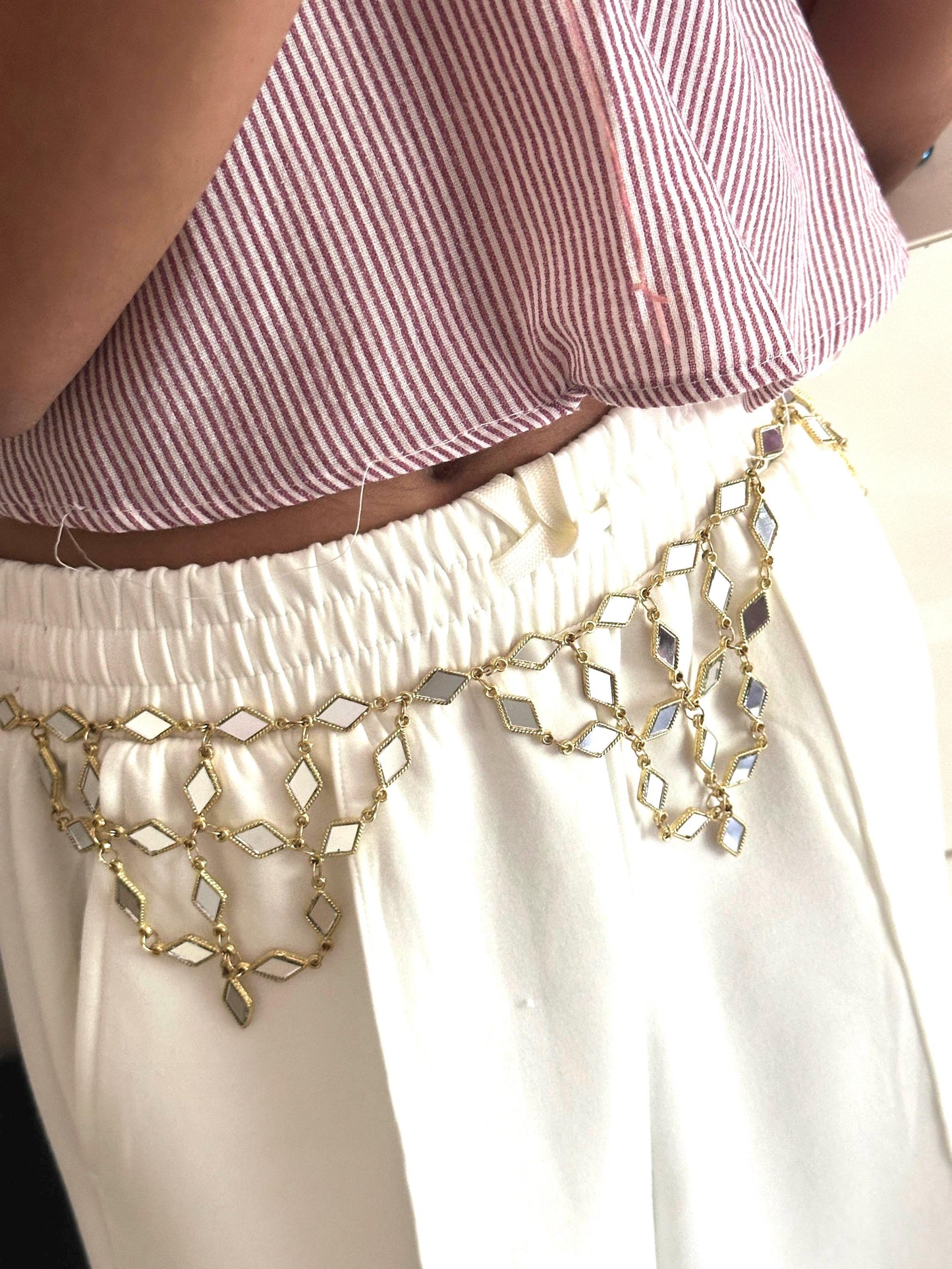 Gold Mirror Drop Chain Belt Adjustable Waist Chain for Dresses, Sarees & Lehengas Bridal Wedding Belt Boho Festival Belly Chain Jewelry