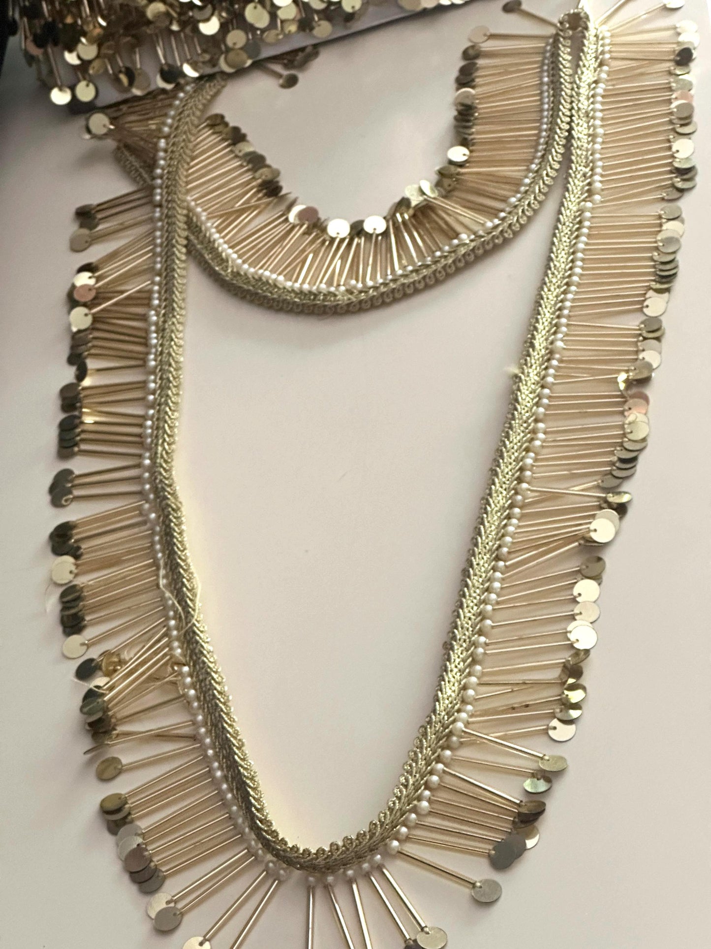 Gold Sequin Pearl Fringe Trim for Costume Dress Handmade Jewelry Lace Belly Dance Festival Wear DIY Craft & Bridal Decor Boho Tassel Lace
