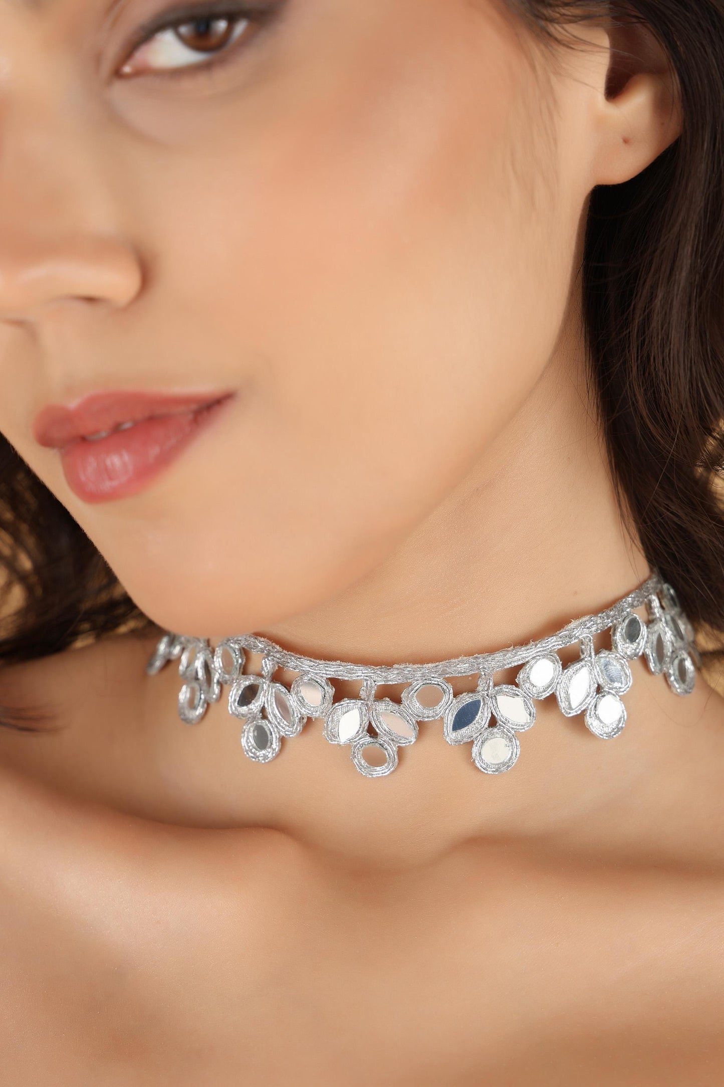 Silver Gothic Lace Choker – Handmade Statement Necklace – Adjustable Fabric Party Jewelry – Elegant Gift for Her – Festival & Evening Wear