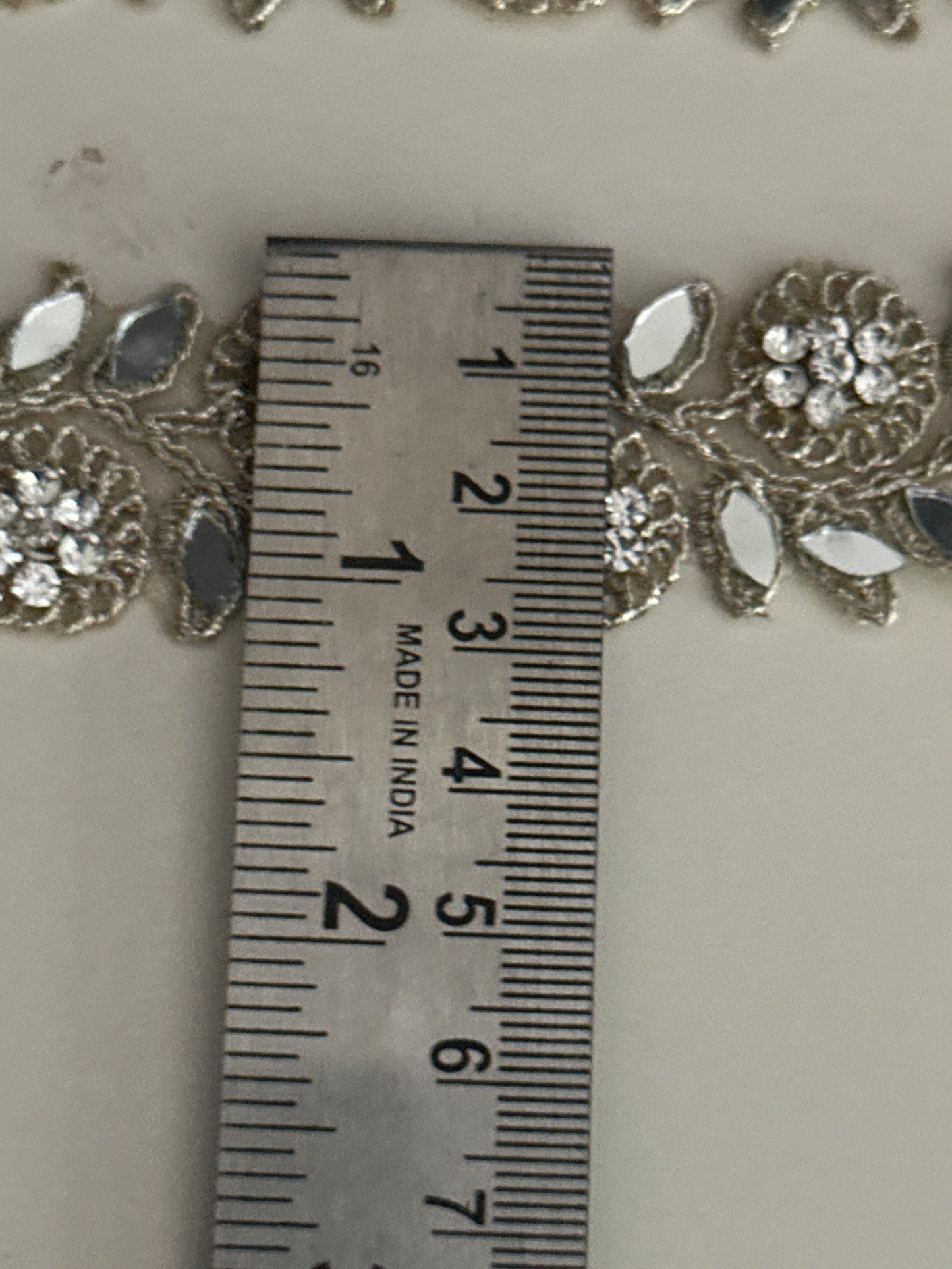 Floral Mirror Crystal Lace Trim Victorian Style Designer Gold Leaf Border for Saree Blouse Belt & Decor Indian Handmade Embroidery Ribbon