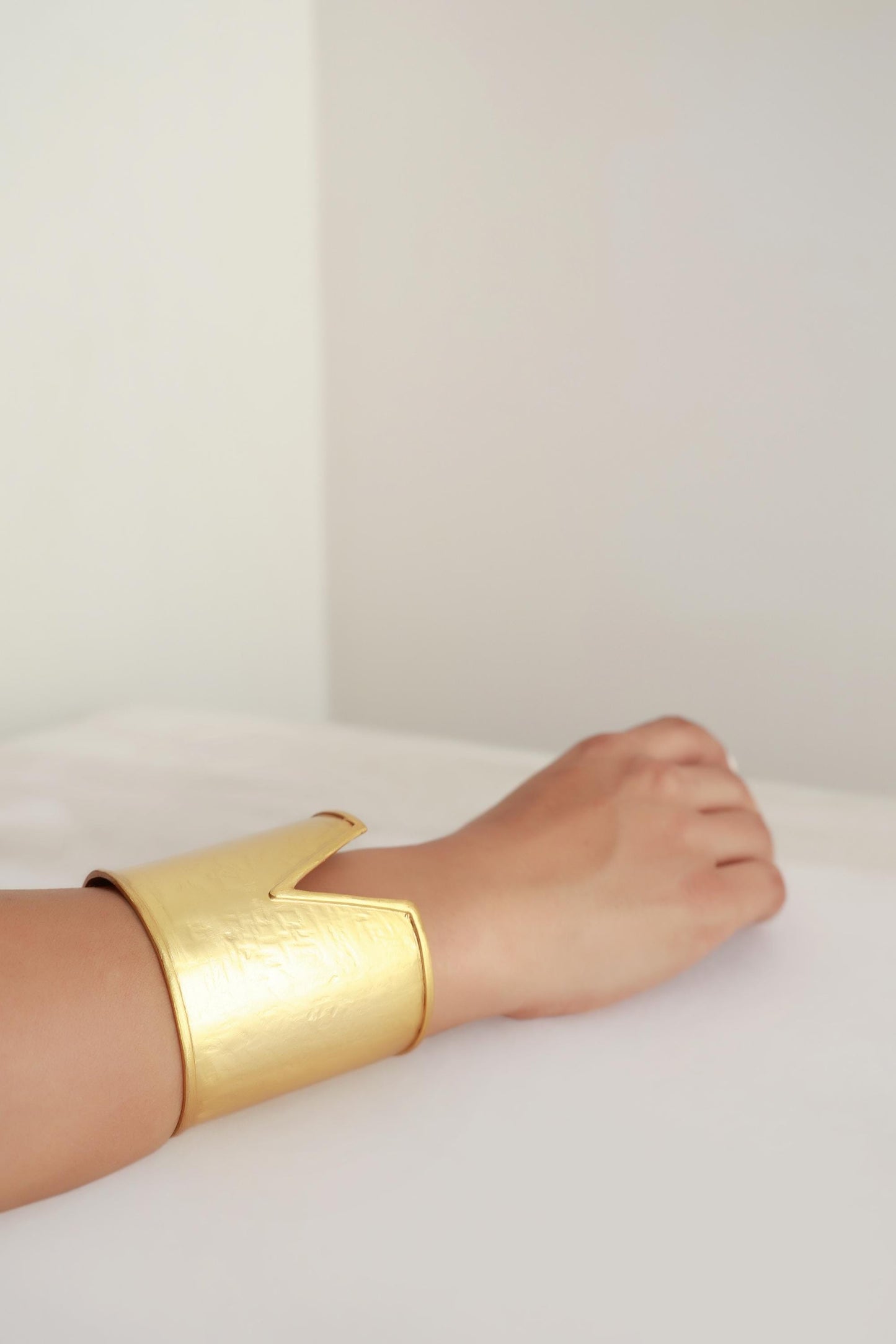 V Cut Gold Cuff Bracelet 24K Gold Plated Brass Statement Jewelry Adjustable Wide Arm Cuff Modern Bold Handmade Bracelet For Women