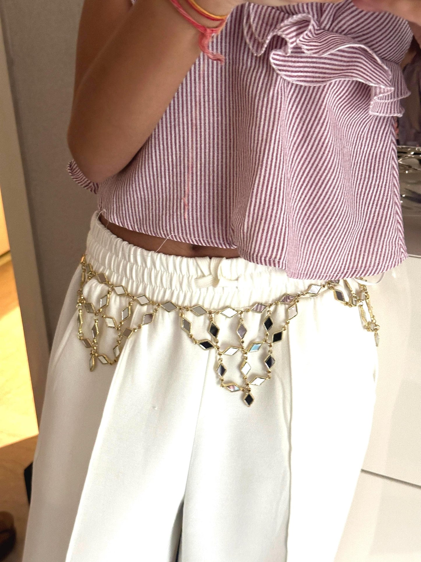 Gold Mirror Drop Chain Belt Adjustable Waist Chain for Dresses, Sarees & Lehengas Bridal Wedding Belt Boho Festival Belly Chain Jewelry