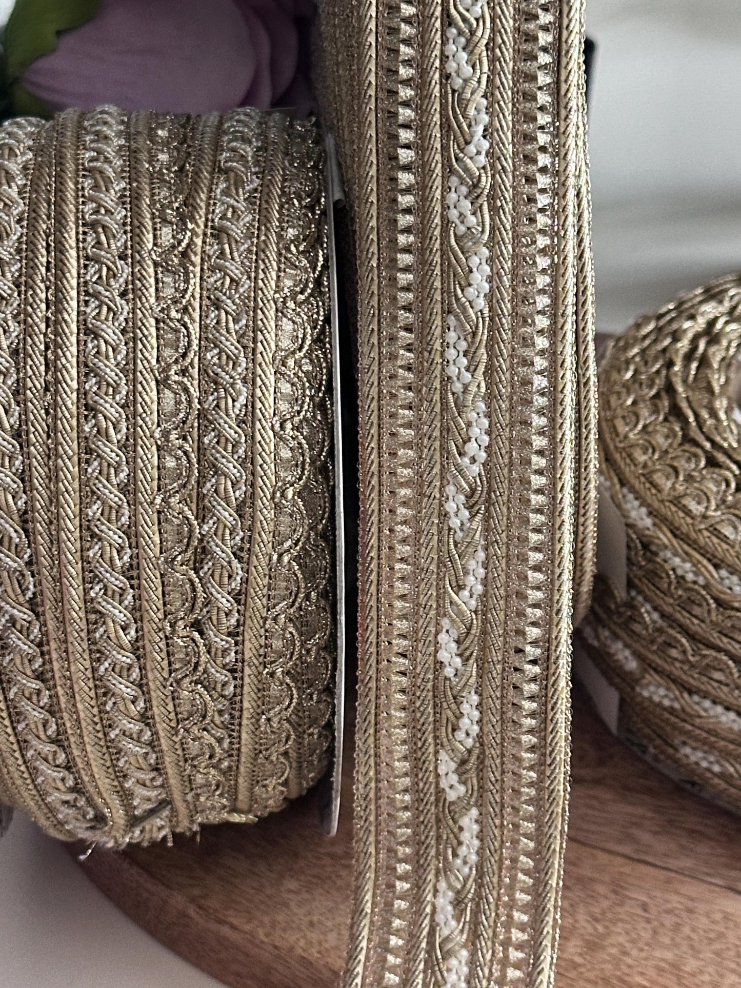 Gold Beaded Crafting Lace Trim Elegant Wedding Embroidered Ribbon