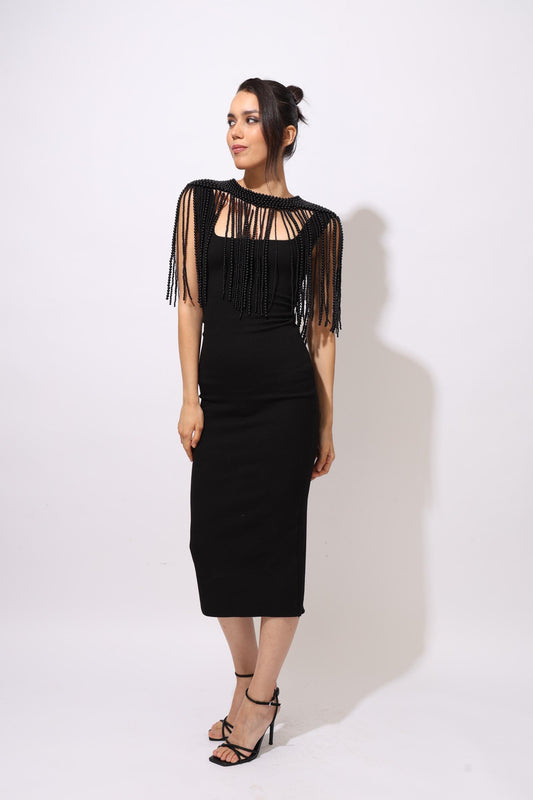 Beaded Shoulder Cape Black Bridal Cover Up