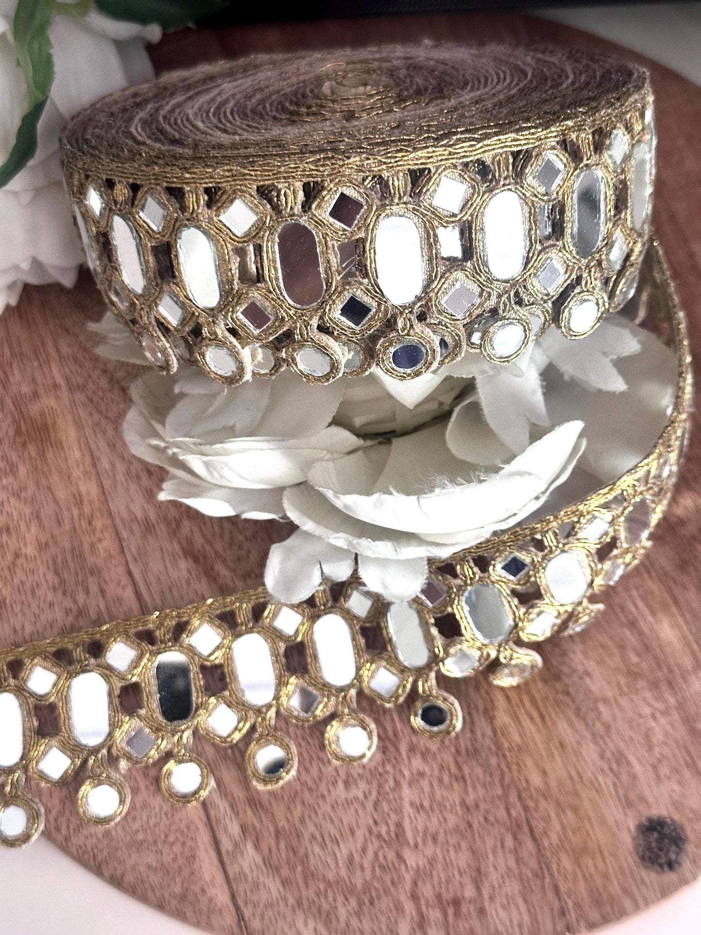 Gold Mirror Belt Jewelry Handmade Saree Belt, Bridal Waist Chain, Corset Wear Accessory, Ethnic Jewelry Trim, Headband set, Chokers