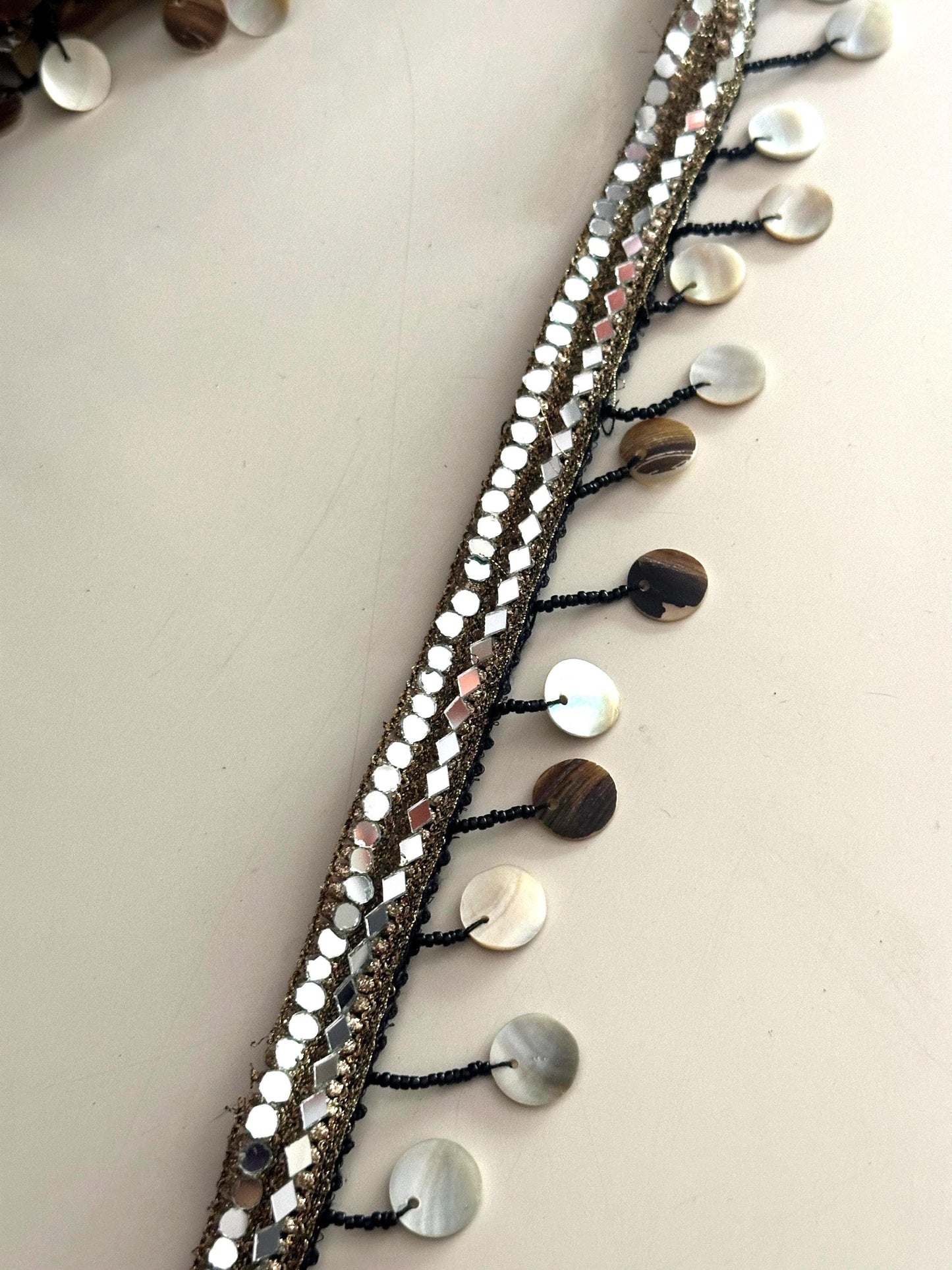 Mirror Sequin Shell Trim Boho Reflective Border for Costume Dancewear Resort Wear Belly Dance Festival Fashion