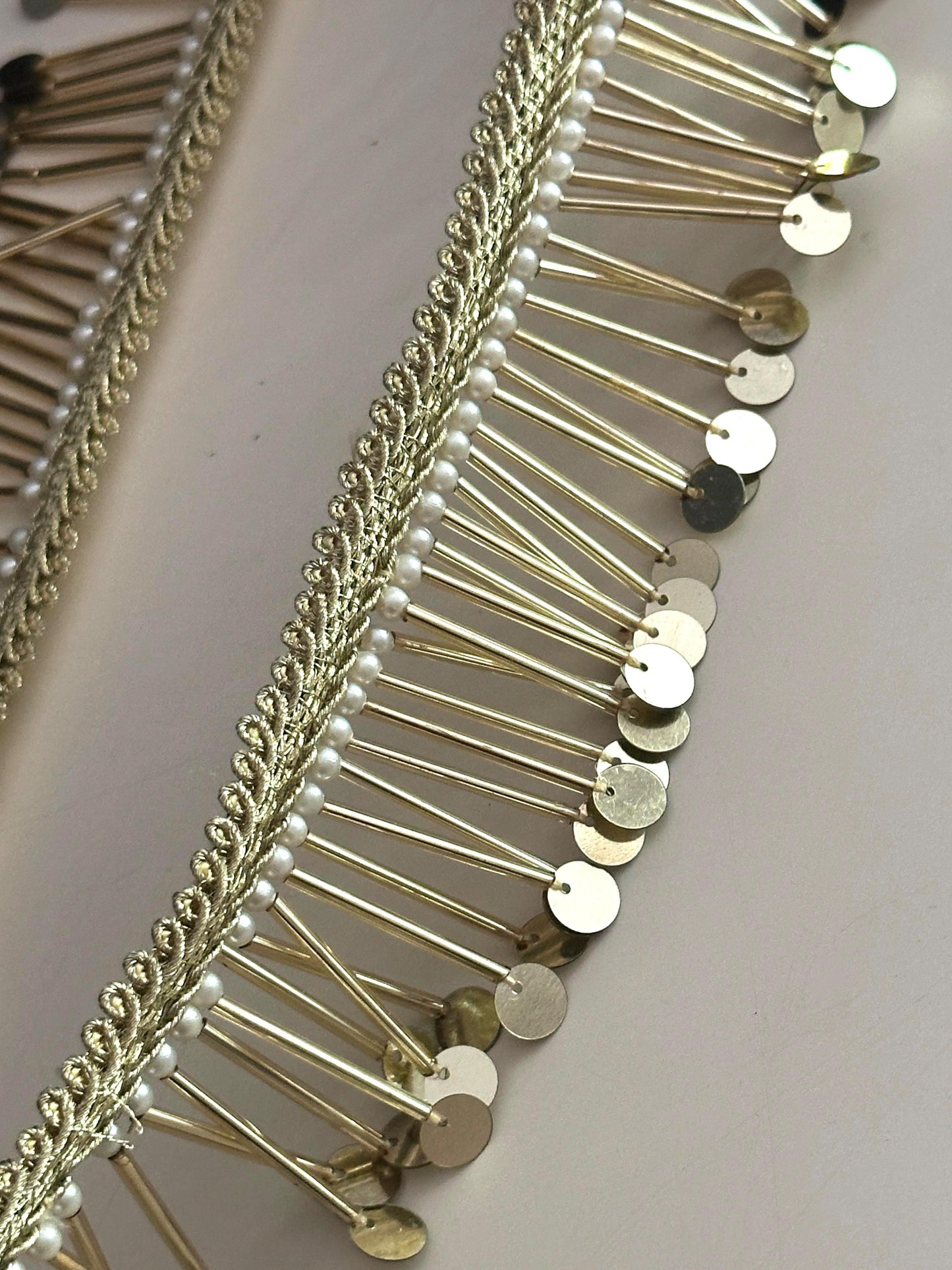 Gold Sequin Pearl Fringe Trim for Costume Dress Handmade Jewelry Lace Belly Dance Festival Wear DIY Craft & Bridal Decor Boho Tassel Lace