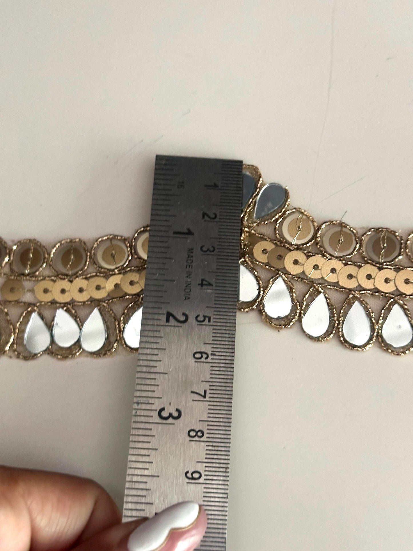 Gold Mirror Lace Trim for Saree Lehenga Bridal Veil Dupatta Dress Border Boho Wedding & DIY Craft Sequin Embellished Indian Border