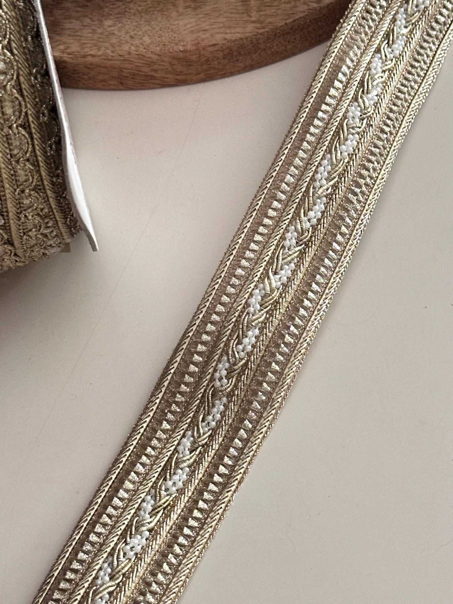 Gold Beaded Crafting Lace Trim Elegant Wedding Embroidered Ribbon