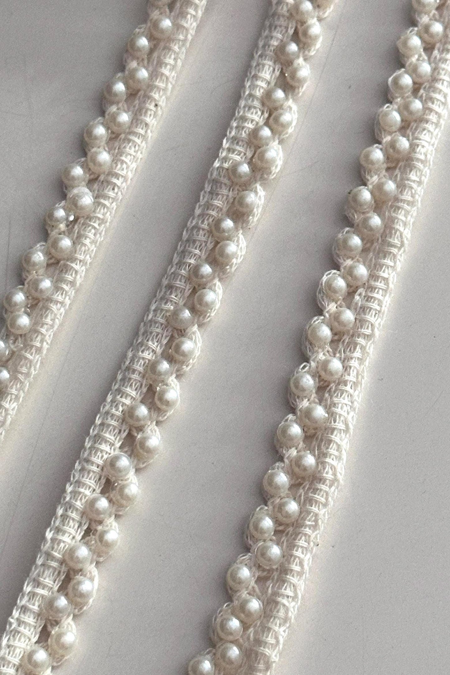 Ivory Pearl Lace Trim for Sewing Beaded Bridal Border for Saree Dress Veil Elegant Pearl Edging Ribbon Trim for DIY Craft & Decor 9mtr