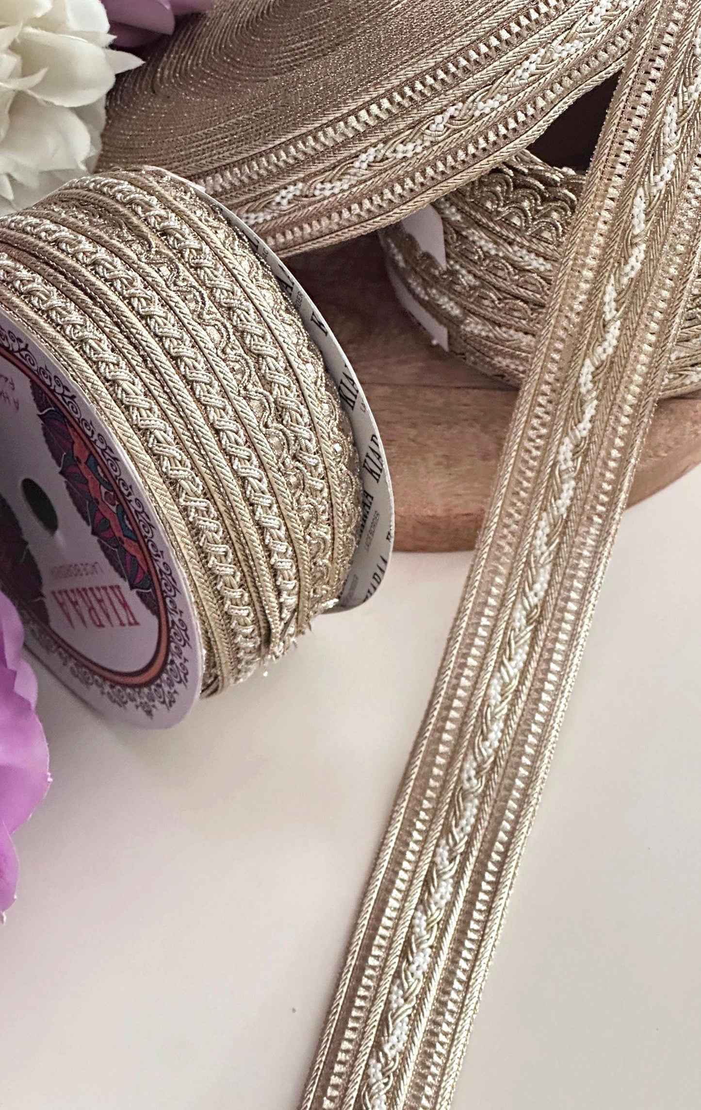 Gold Beaded Crafting Lace Trim Elegant Wedding Embroidered Ribbon