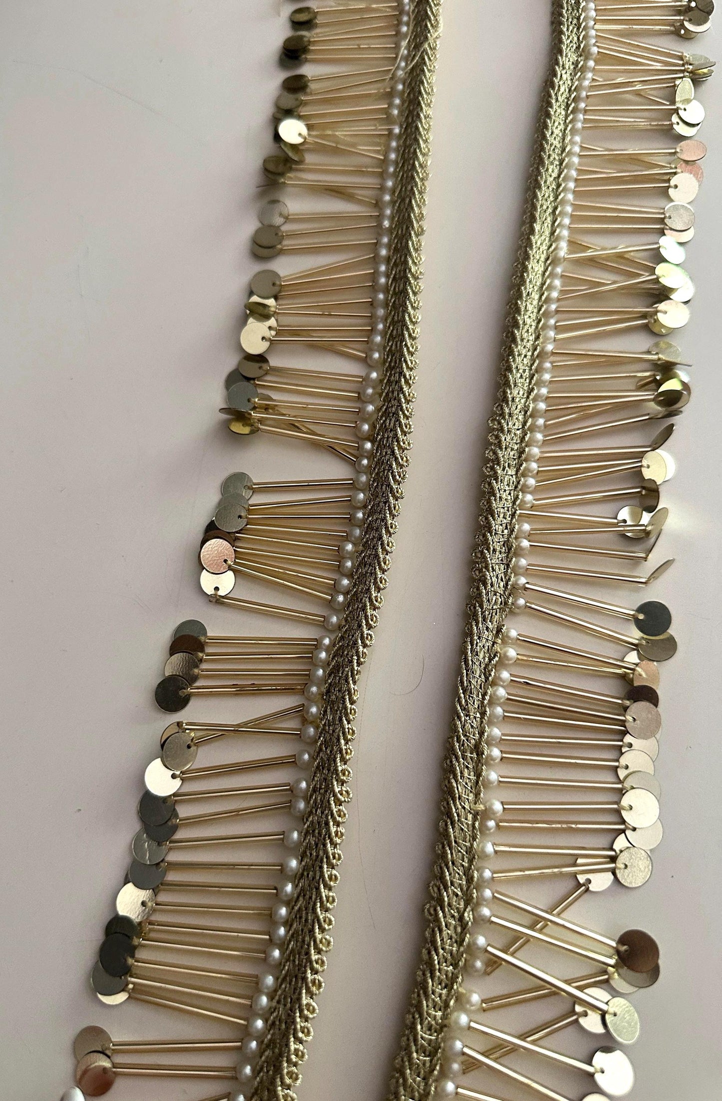 Gold Sequin Pearl Fringe Trim for Costume Dress Handmade Jewelry Lace Belly Dance Festival Wear DIY Craft & Bridal Decor Boho Tassel Lace