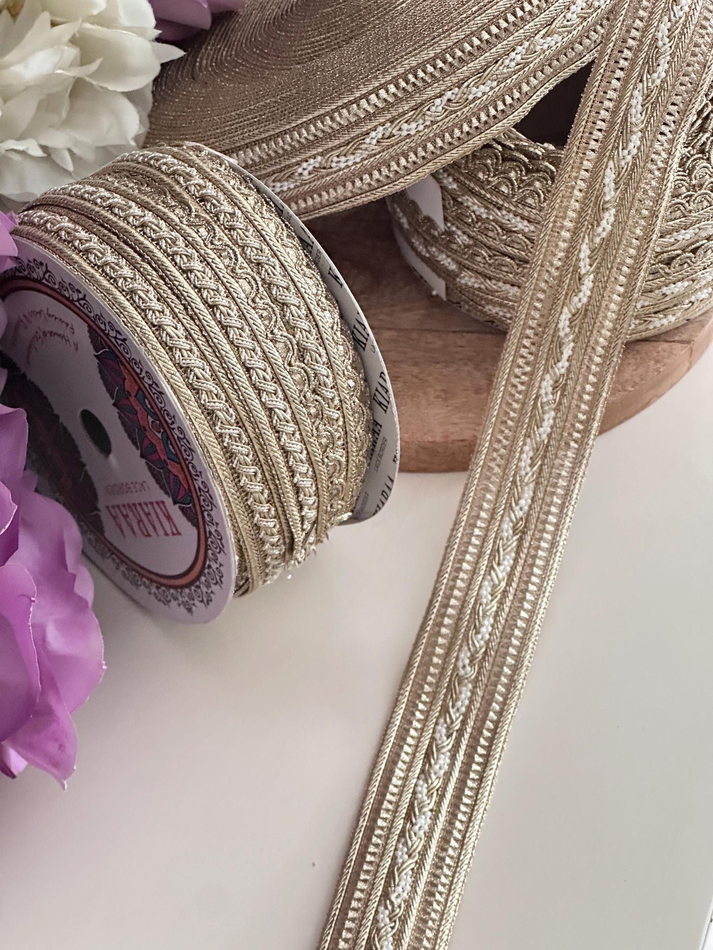 Gold Beaded Crafting Lace Trim Elegant Wedding Embroidered Ribbon