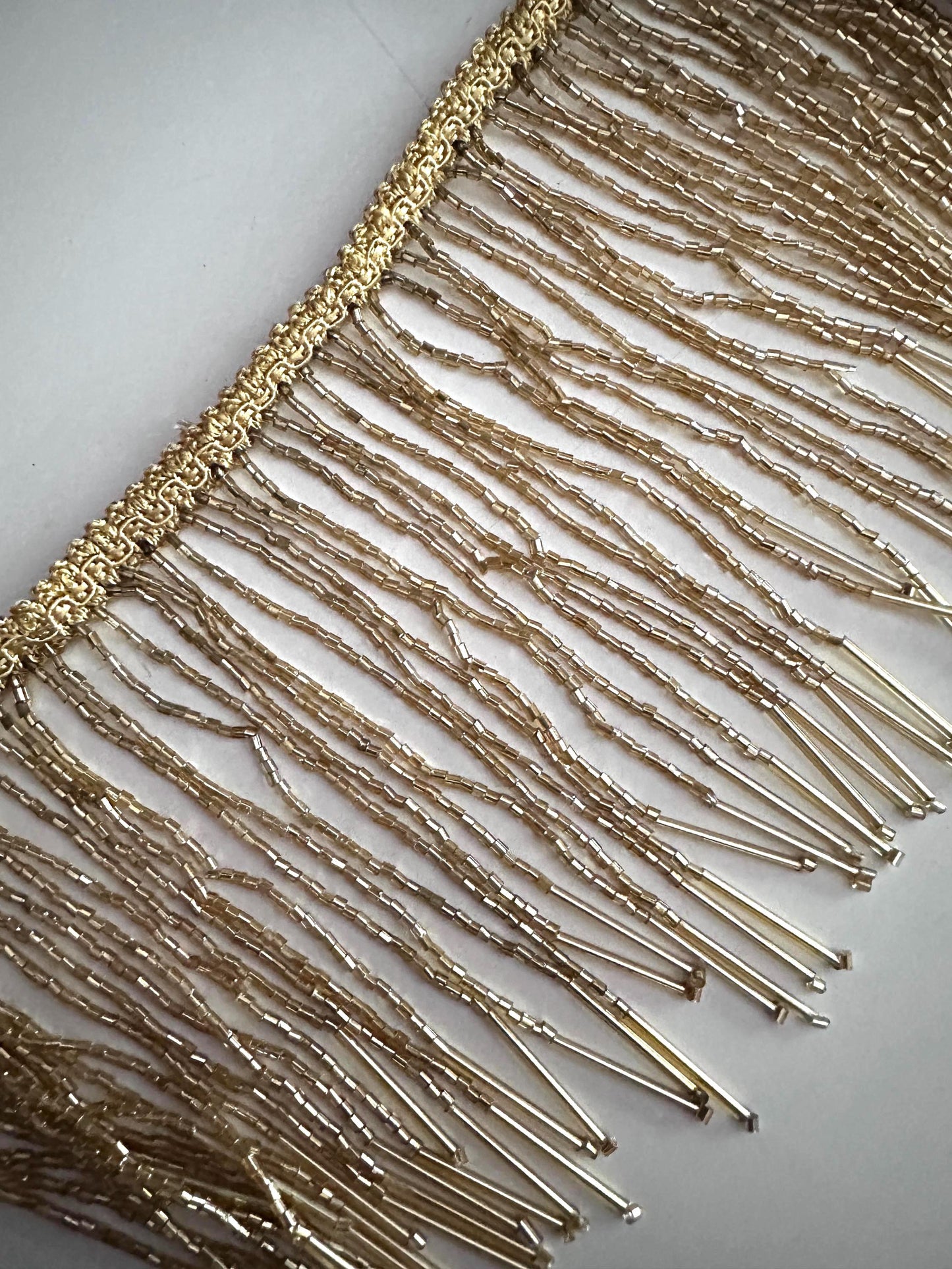 Gold Beaded Fringe Trim Long Metallic Bugle Bead Tassel Border for Dress Dance Costume Beaded Jewelry DIY Decor Sequin Craft Embellishment
