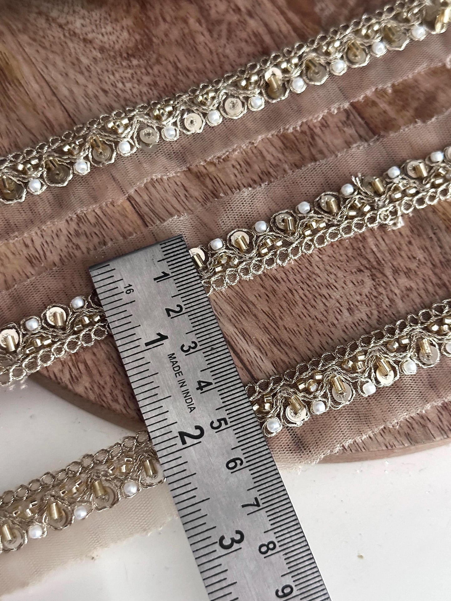 Luxury Hand Embroidered Pearl Sequin Trim Gold Zardozi Lace Border for Saree Dupatta Bridal Veil Lehenga & Wedding Dress Indian Craft Ribbon