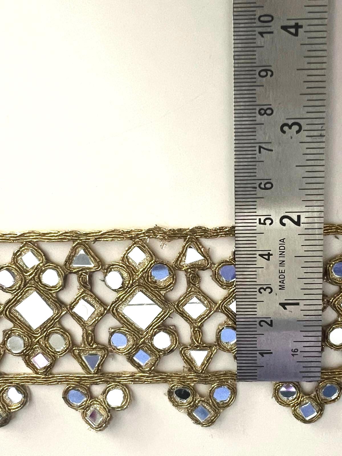 Mirror Work Border Trim Gold Glass Mirror Lace for Belt Saree Lehenga Embroidered Indian Mirror Border for DIY Clothing Jewelry Costumes