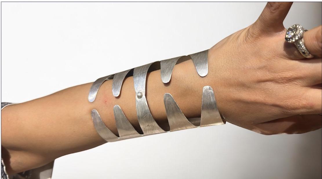 Statement Silver Cuff Bracelet Handmade Modern Arm Jewelry Bold Sculptural Wide Bangle for Women