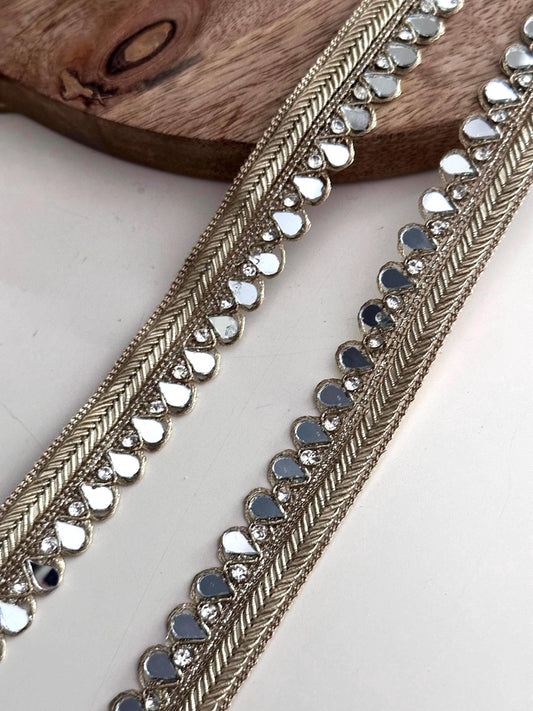 Teardrop Mirror Lace with Crystal Stones Gold