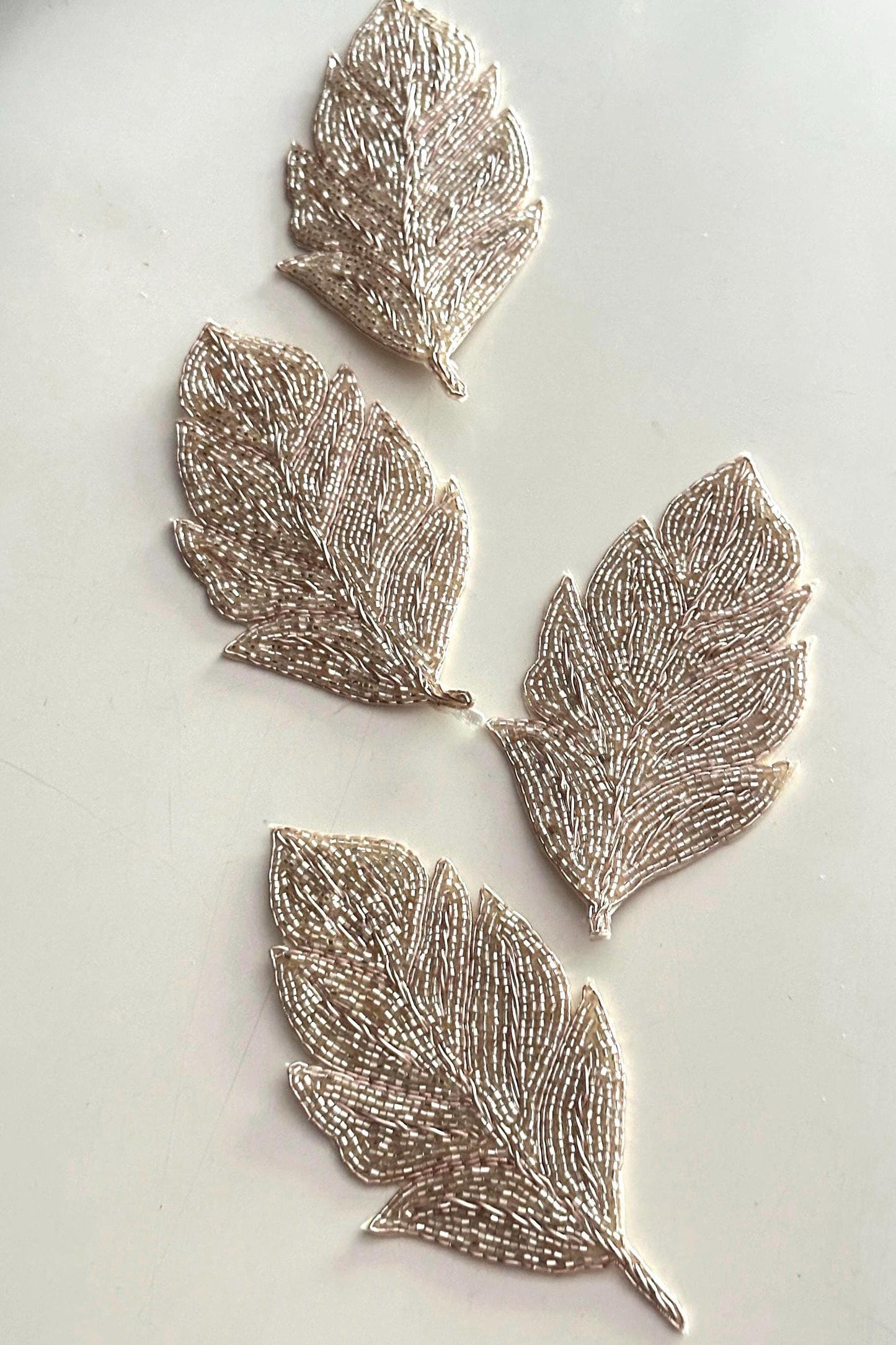 Handmade Beaded Leaf Patch Applique Embroidered Gold Leaf Sew on Patch for Wedding Dress Gown T-shirt Jackets Coat & Craft Embellishment