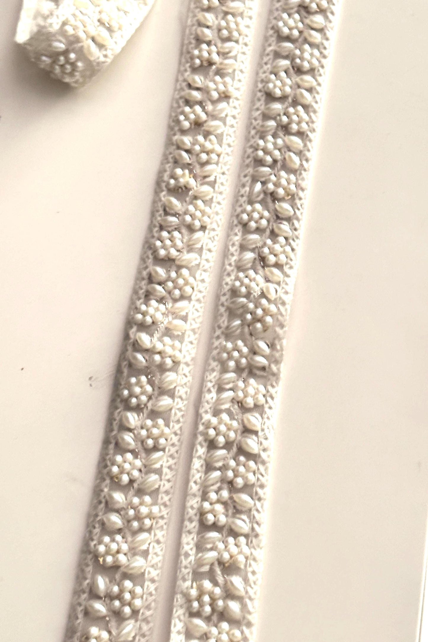 Pearl Beaded Embroidery Trim Ivory