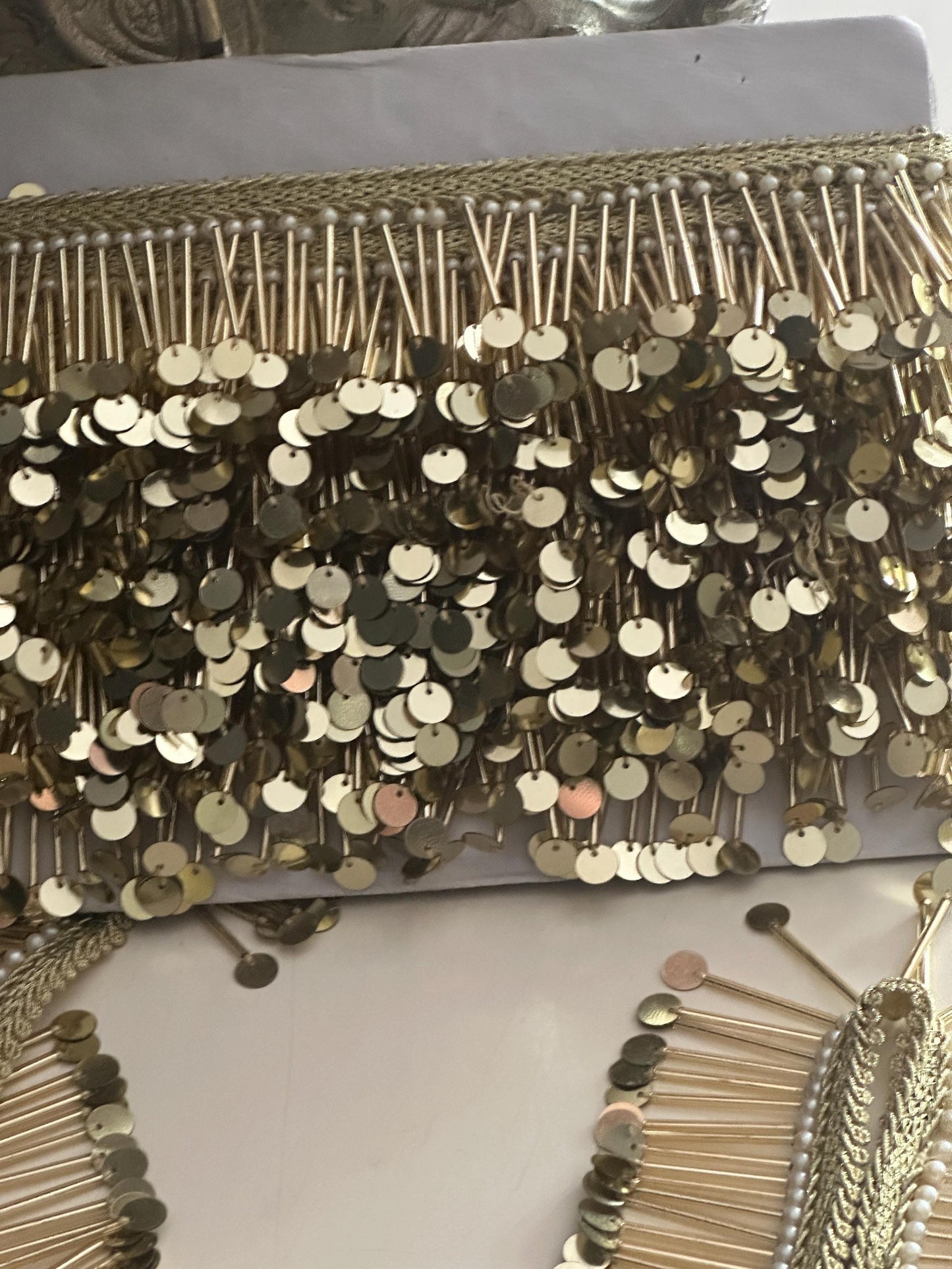 Gold Sequin Pearl Fringe Trim for Costume Dress Handmade Jewelry Lace Belly Dance Festival Wear DIY Craft & Bridal Decor Boho Tassel Lace